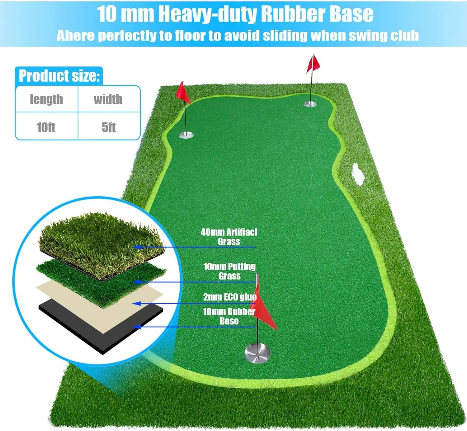 Golf Putting Green (16ft, Style US Map) Yunic Golf
