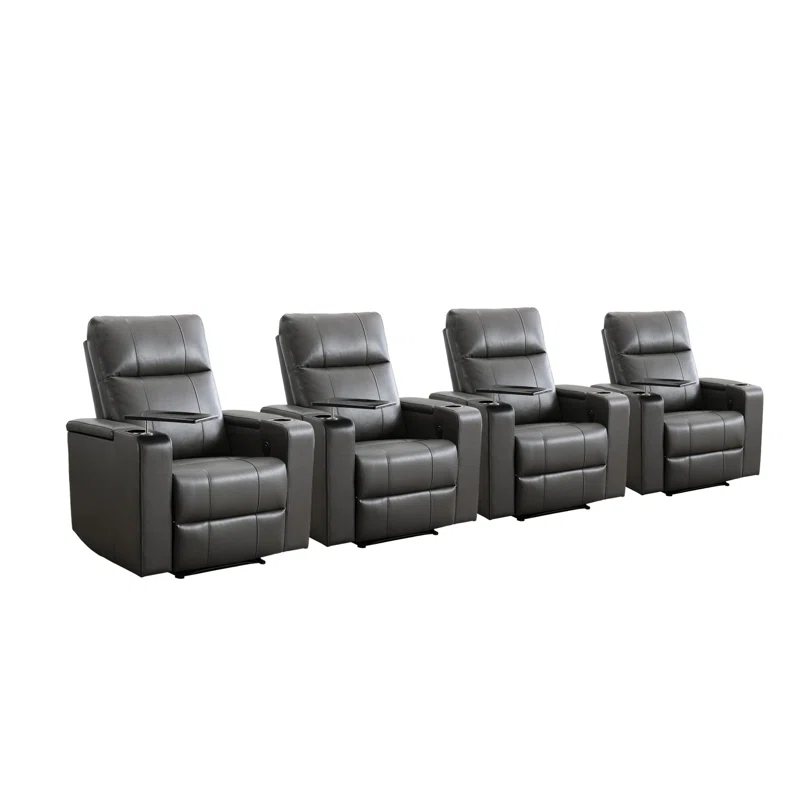 33.1'' Wide Modern Faux Leather Power Reclining Home Theater Individual Seat with Cup Holders (Set of 4)
