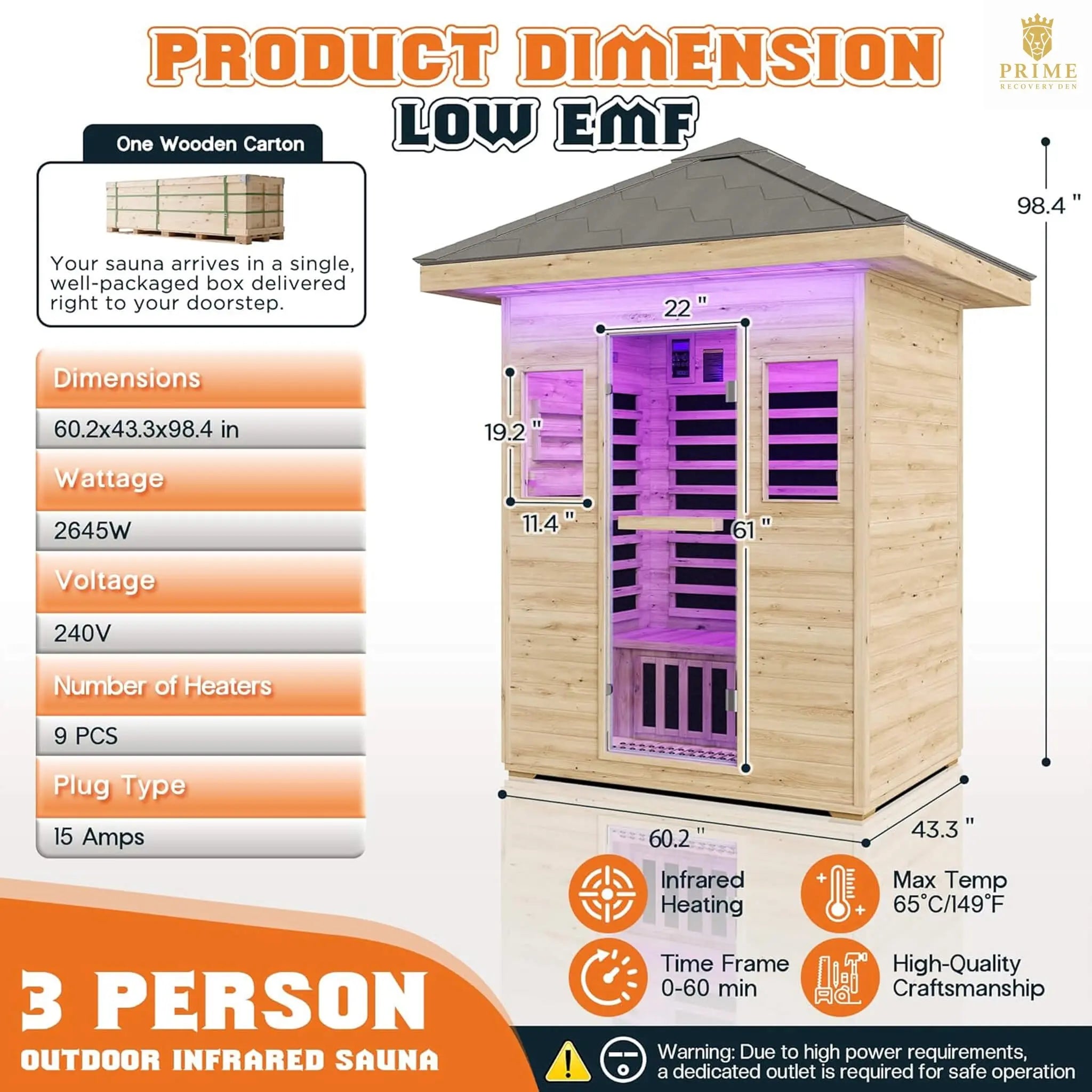 Thermora Zurich 3-Person Low EMF Spruce Wood Outdoor Infrared Sauna With Bluetooth Speakers And LED Lights (SAK59047) SAKSBY WHOLESALE
