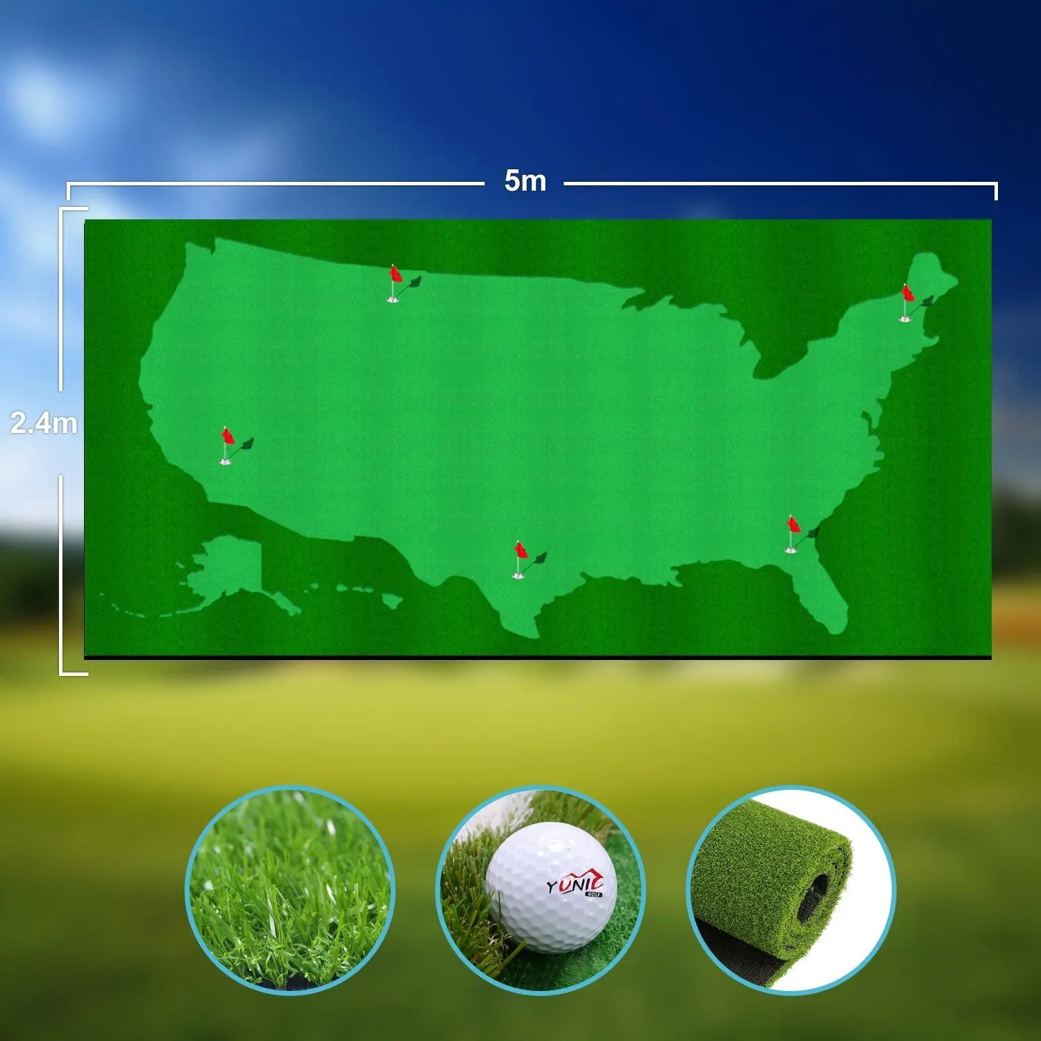 Golf Putting Green (16ft, Style US Map) Yunic Golf
