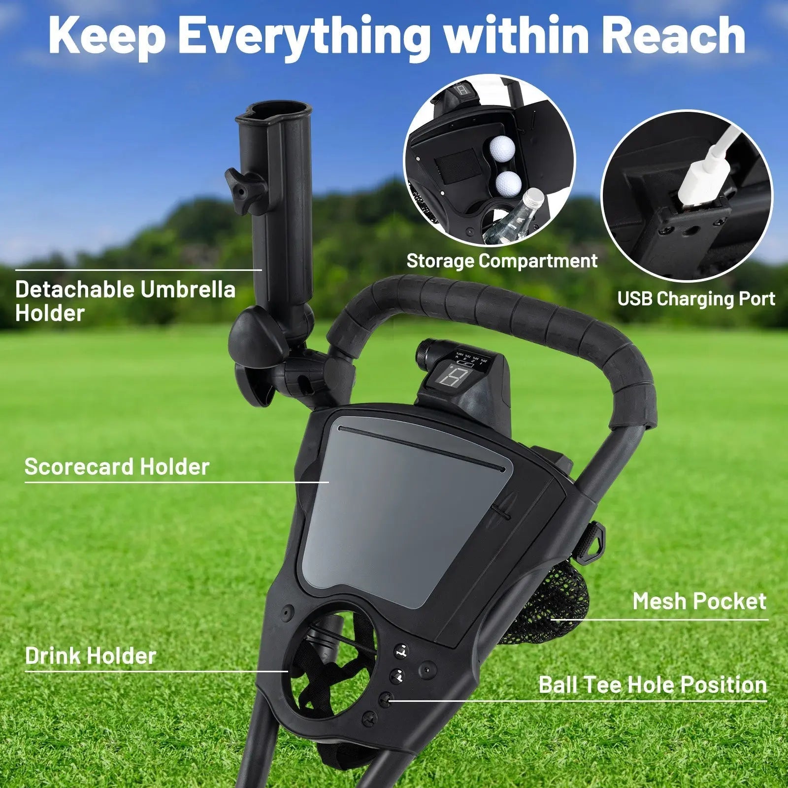 3 Wheel Golf Bag Cart with Adjustable Handle and 9 Speed Settings LJGDeals