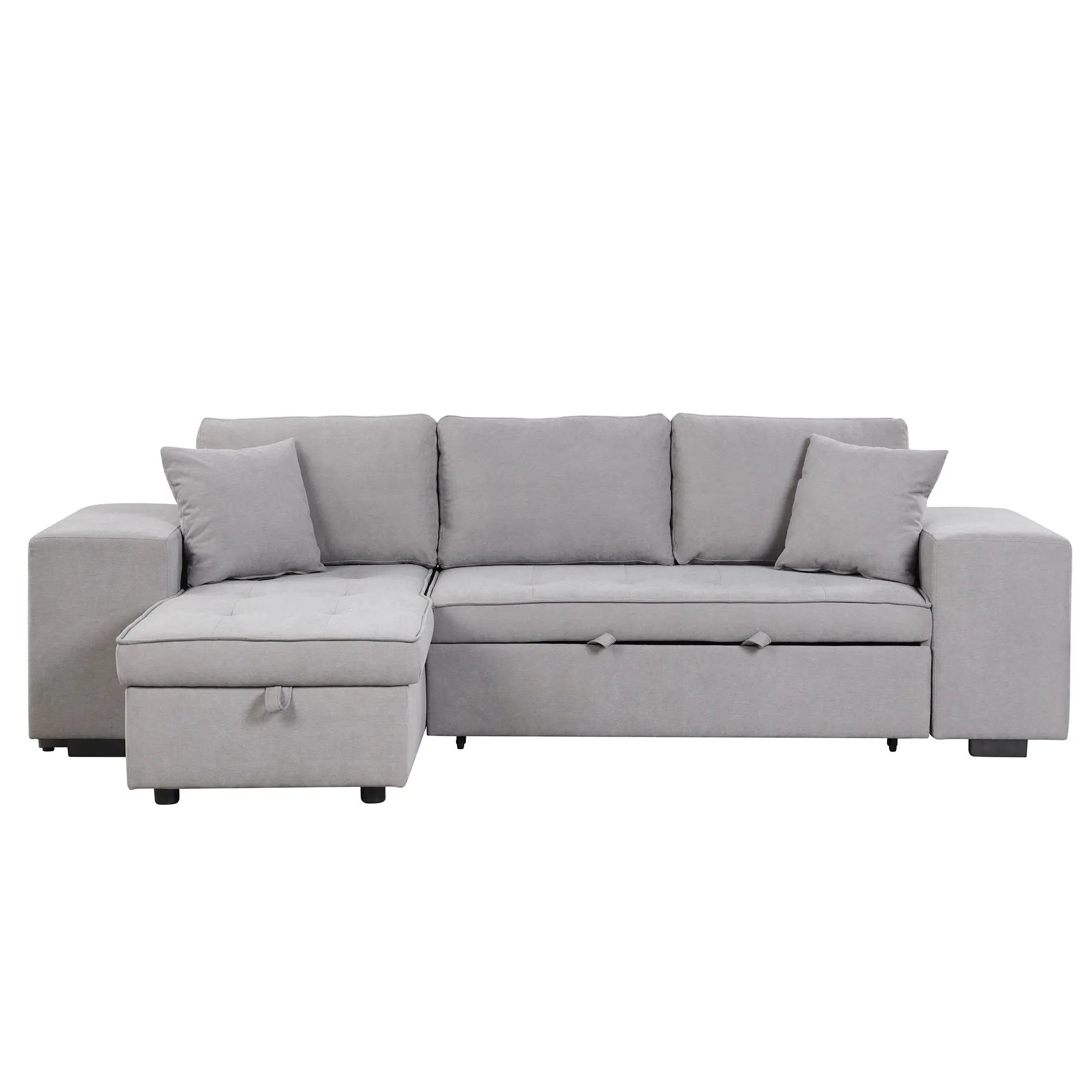 Modern L-Shape 3 Seat Reversible Sectional Couch, Pull Out Sleeper Sofa With Storage Chaise And 2 Stools For Living Room Furniture Set Unique Piece Furniture