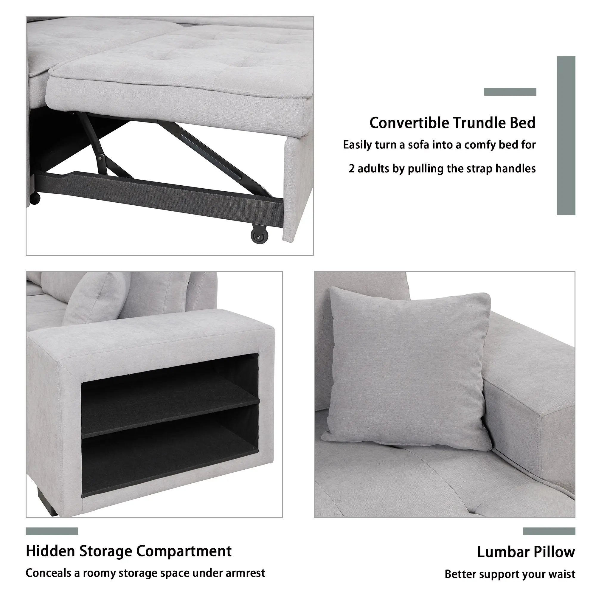 Modern L-Shape 3 Seat Reversible Sectional Couch, Pull Out Sleeper Sofa With Storage Chaise And 2 Stools For Living Room Furniture Set Unique Piece Furniture