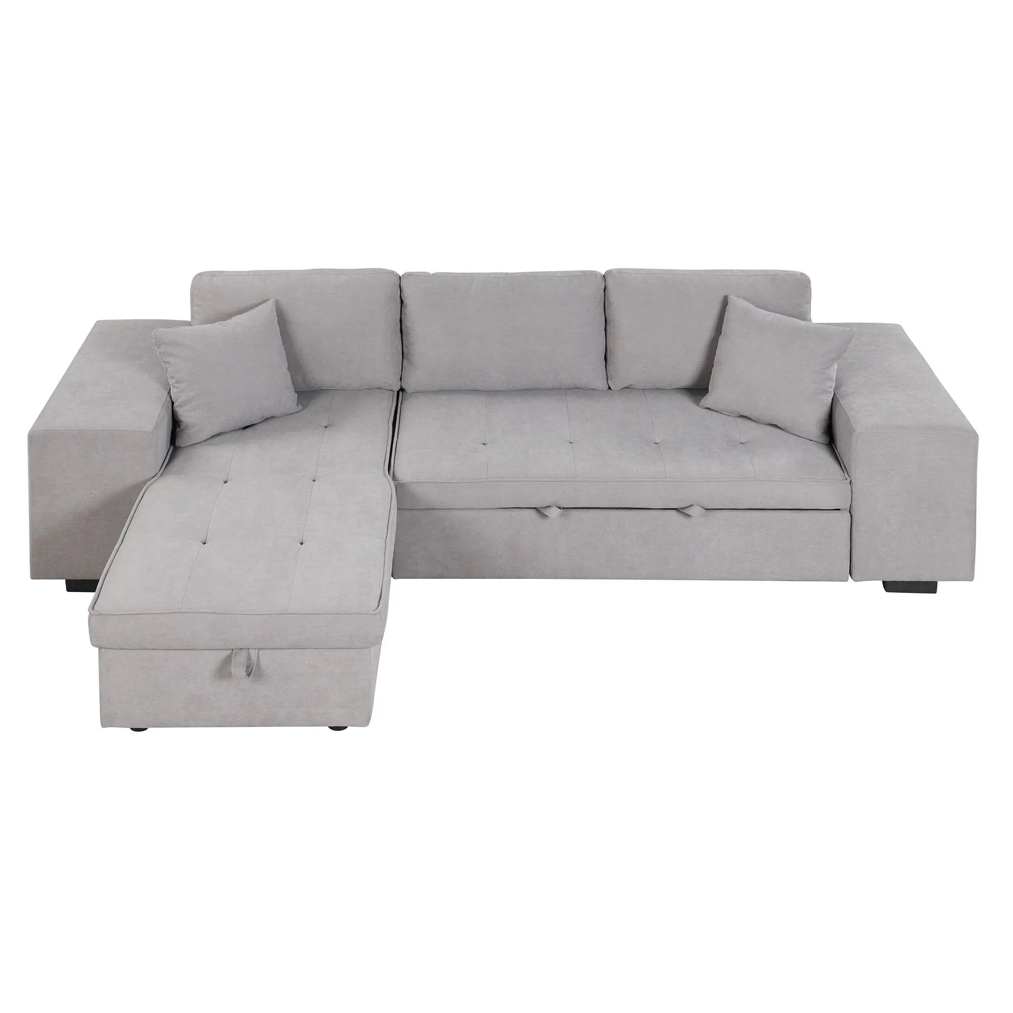 Modern L-Shape 3 Seat Reversible Sectional Couch, Pull Out Sleeper Sofa With Storage Chaise And 2 Stools For Living Room Furniture Set Unique Piece Furniture