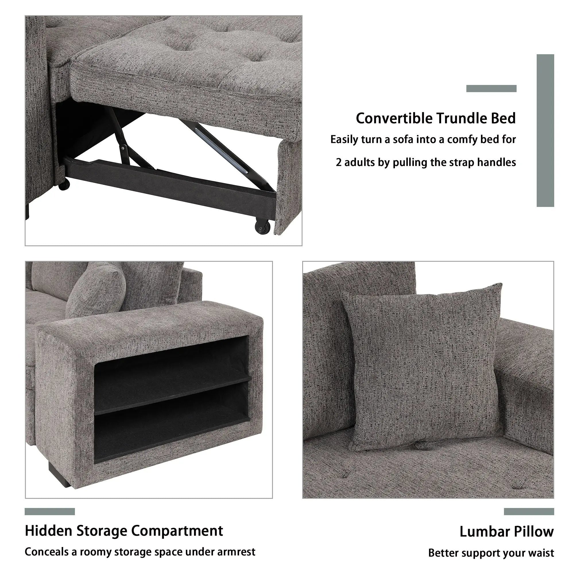 Modern L-Shape 3 Seat Reversible Sectional Couch, Pull Out Sleeper Sofa With Storage Chaise And 2 Stools For Living Room Furniture Set Unique Piece Furniture