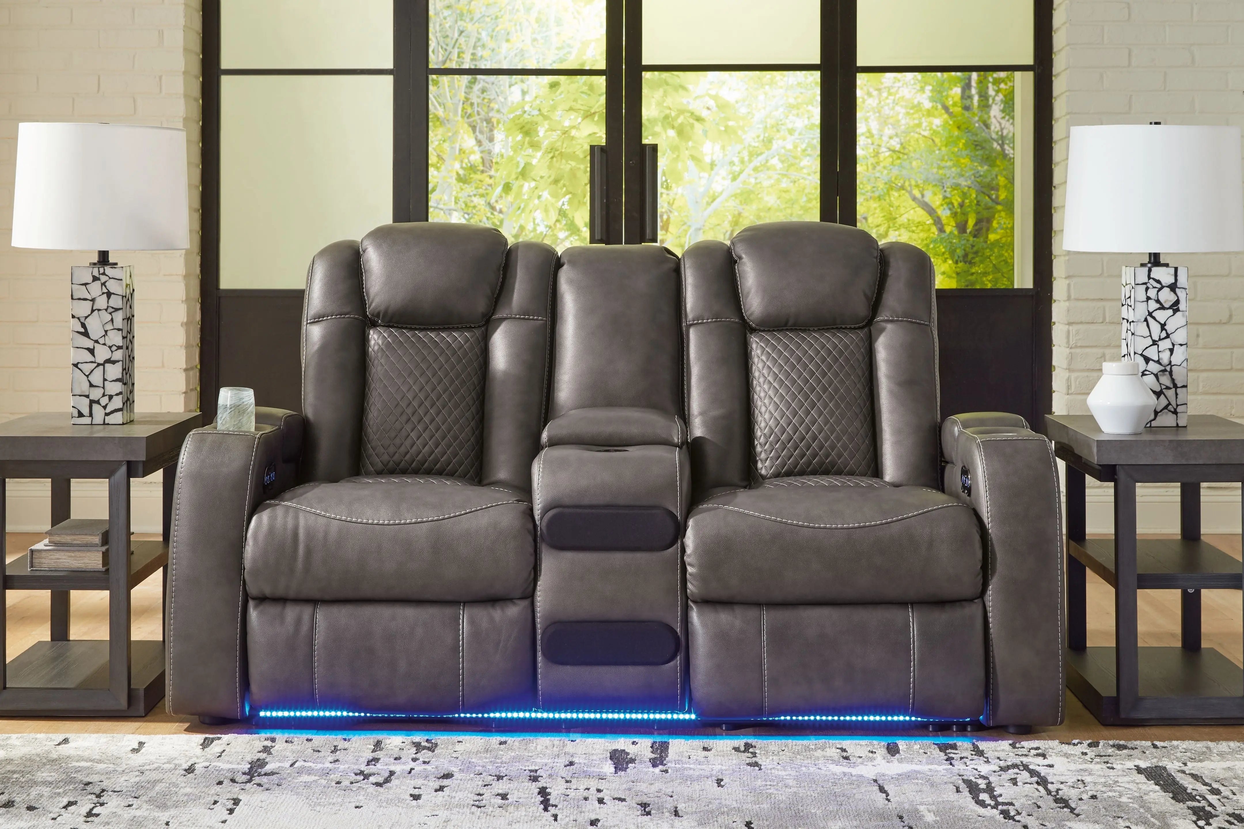 Fyne-dyme - Power Reclining Loveseat With Console/Adj Hdrst Unique Piece Furniture