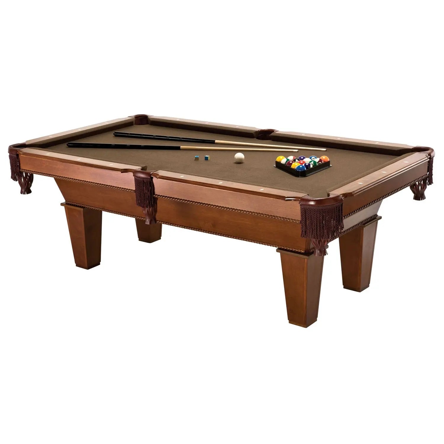 7Ft Brown Wool Cloth Top Pool Table with 2 Cues and Billiards Balls HomePacific