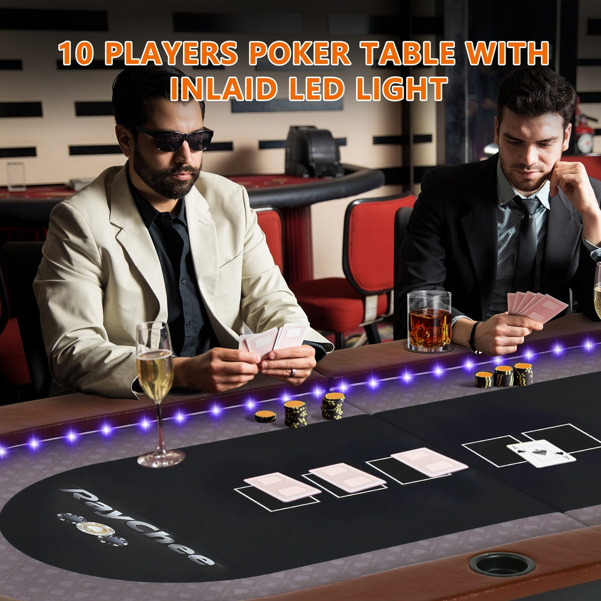 10 Player Foldable Poker Table LED Light Casino Blackjack Texa Holdem Table Desk