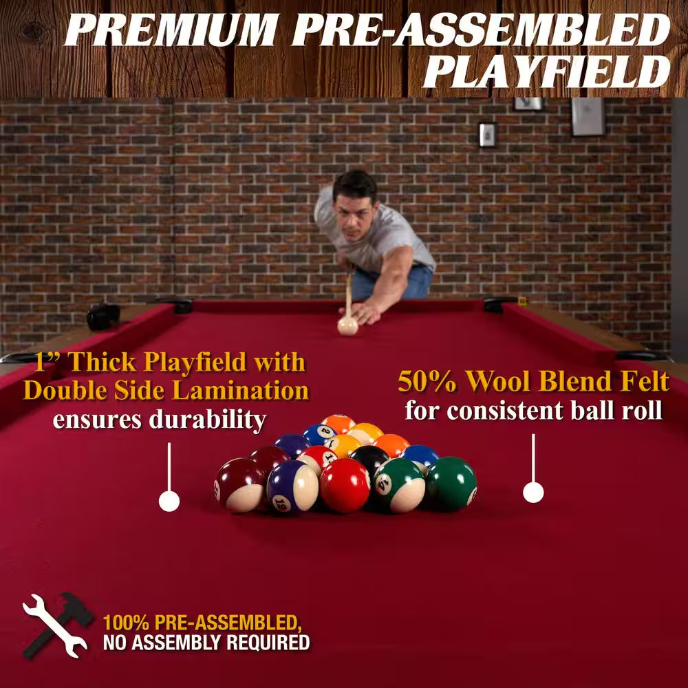 Arlington 8 Ft. Pool Table with Drop Pockets, Cue Sticks and Ball Set