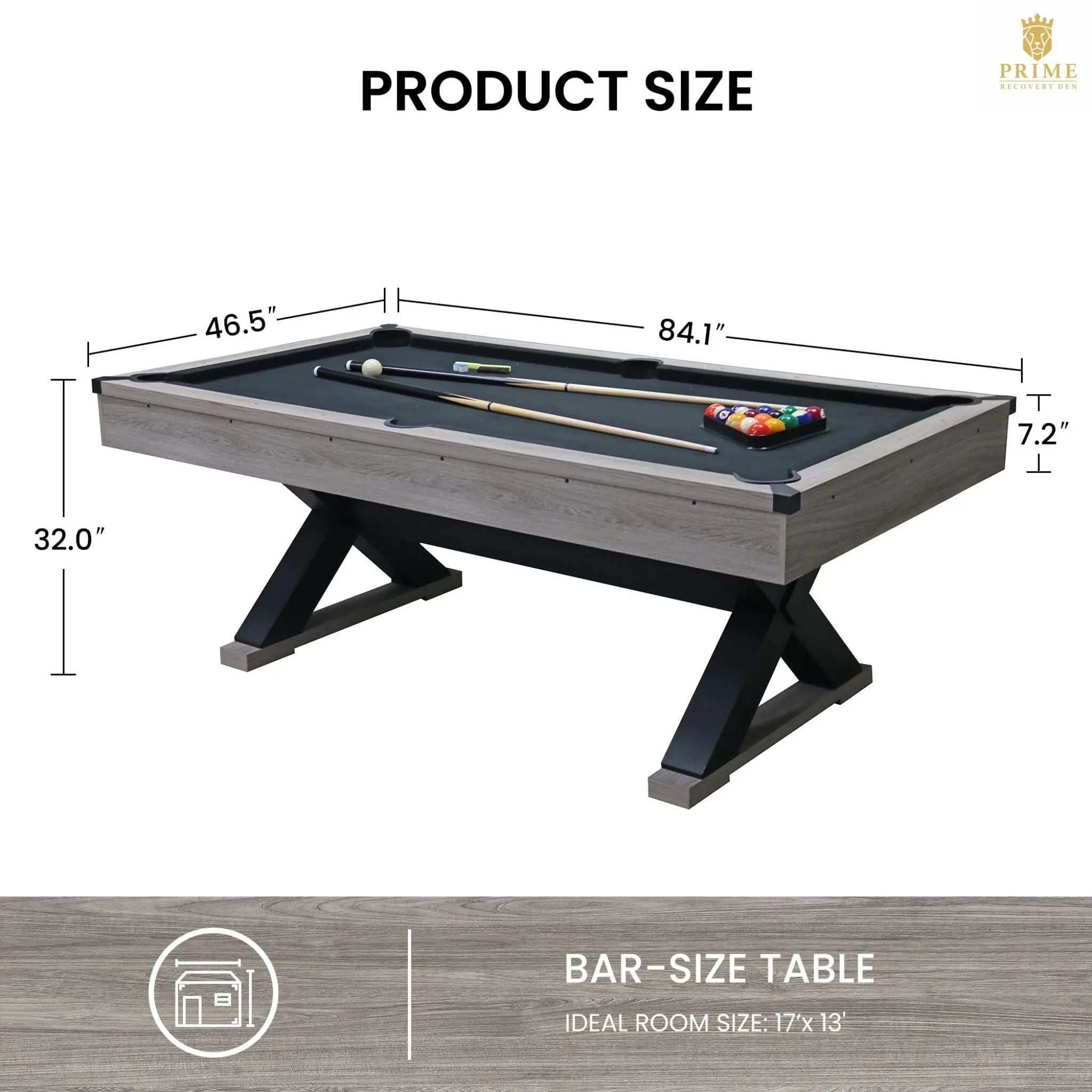 Large 84-Inch Rustic Gray Pool Table With Cues, Balls And X-Legs (SAK54361) SAKSBY WHOLESALE