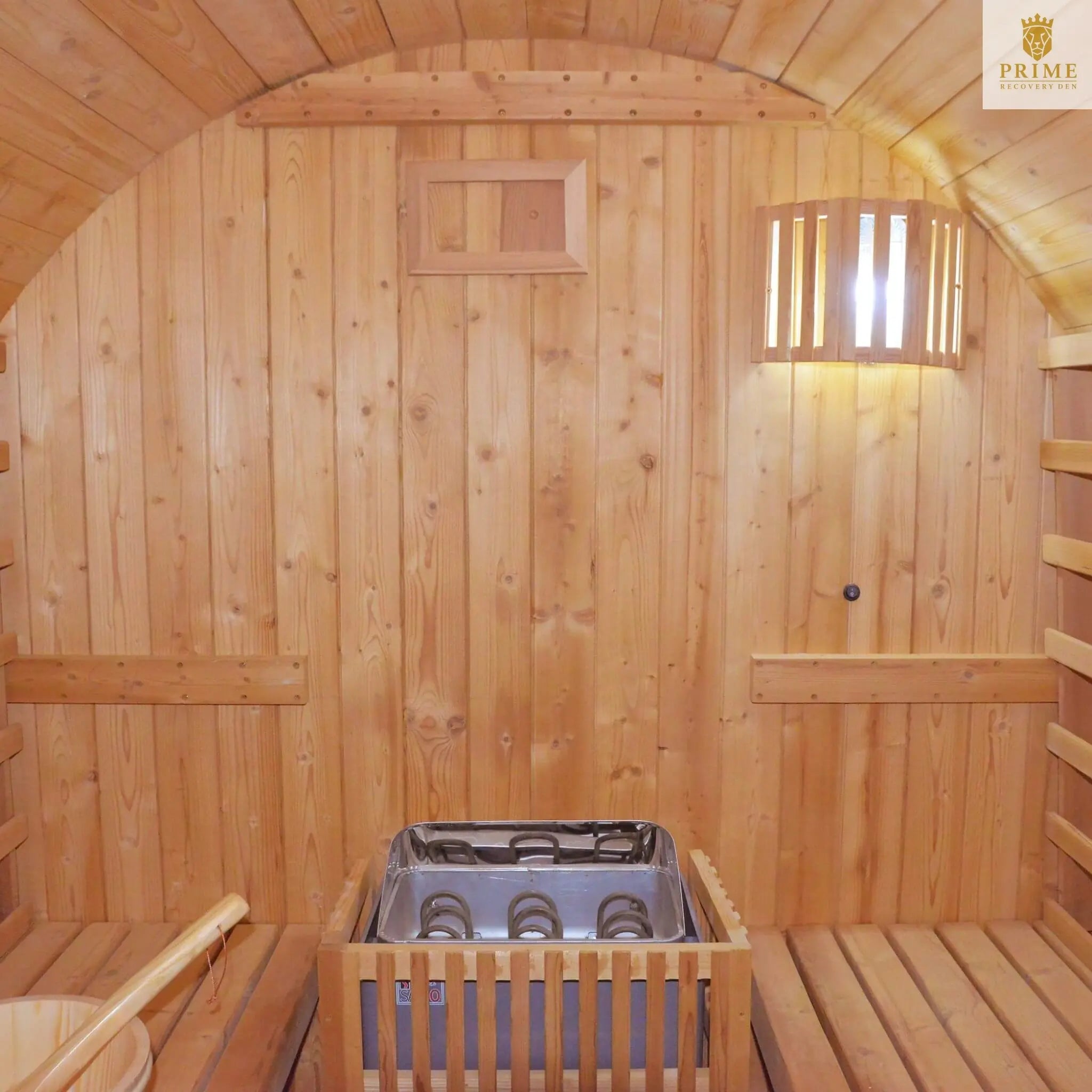 Thermora Ignite Large Premium American White Oak Outdoor Wooden Barrel Sauna With 4.5KW Sauna Heater (SAK45968) SAKSBY WHOLESALE