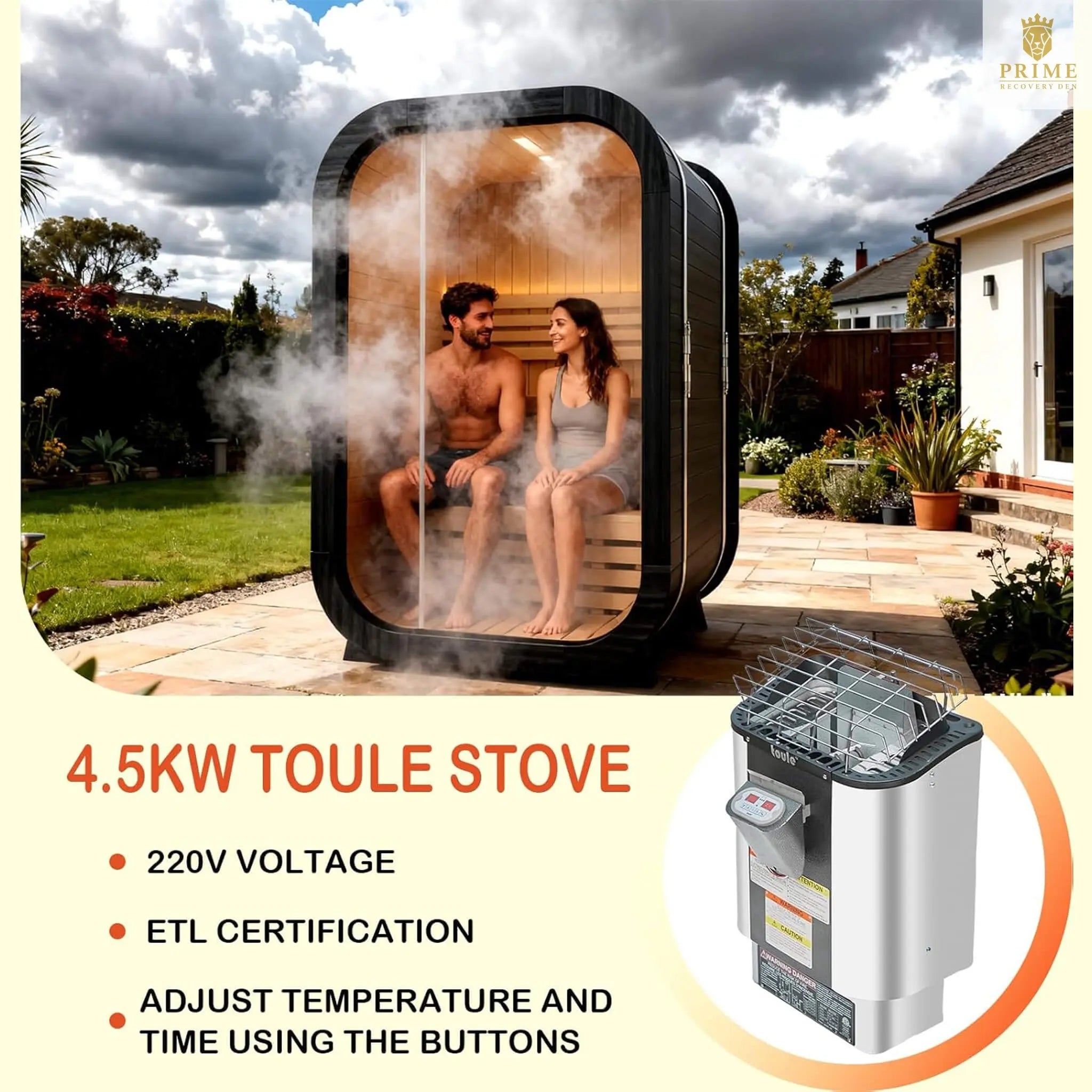 Thermora Lund Luxury 2-Person Outdoor Spruce Wood Cube Sauna Kit With 4.5KW Electric Stove (SAK74290) SAKSBY WHOLESALE