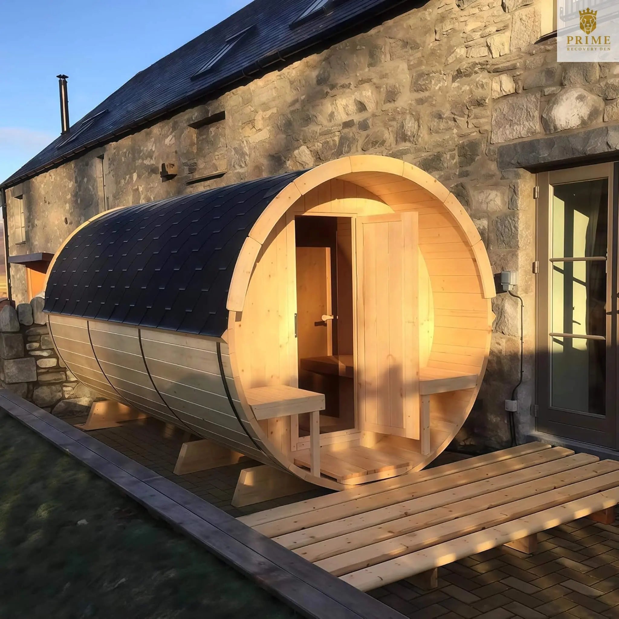 Thermora Haven Premium All-Weather Outdoor Pinewood Barrel Sauna Kit With 4.5KW Heater And Tempered Glass Window (SAK91462) SAKSBY WHOLESALE