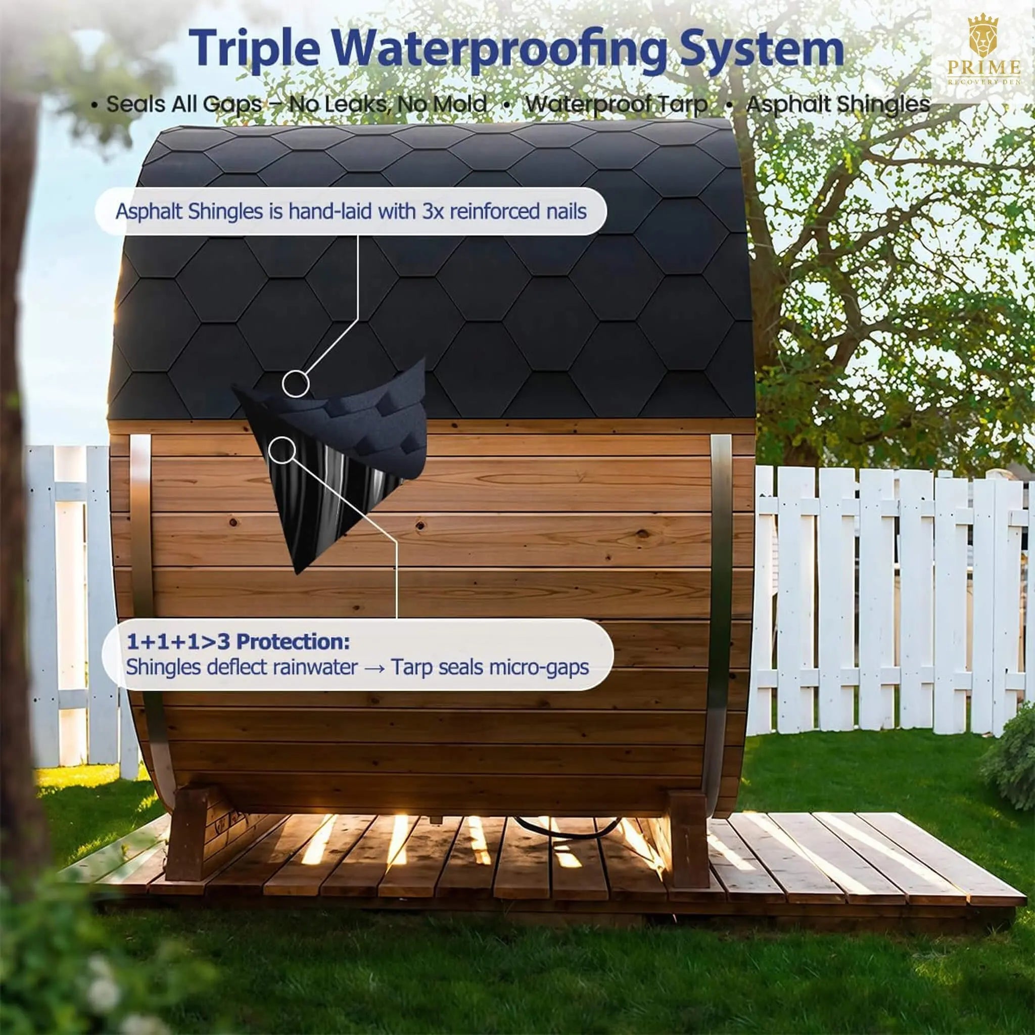 Thermora Haven Premium All-Weather Outdoor Pinewood Barrel Sauna Kit With 4.5KW Heater And Tempered Glass Window (SAK91462) SAKSBY WHOLESALE