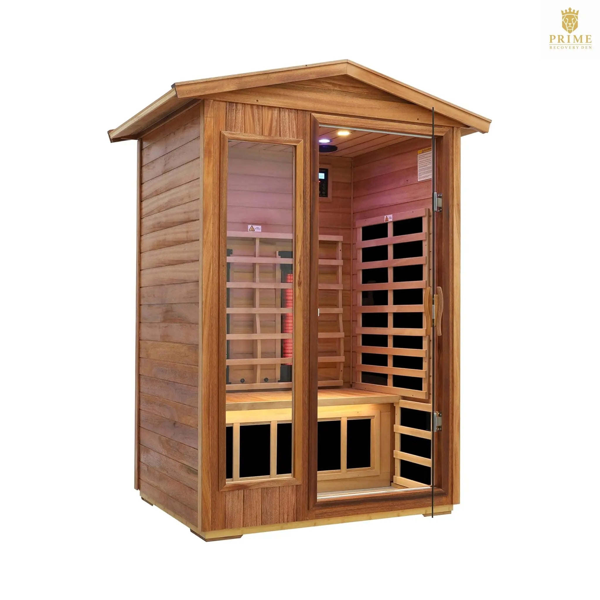 Thermora Alveron 2-Person Outdoor Mahogany Low EMF Far Infrared Sauna With Bluetooth Audio And LED Lights (SAK83719) SAKSBY WHOLESALE