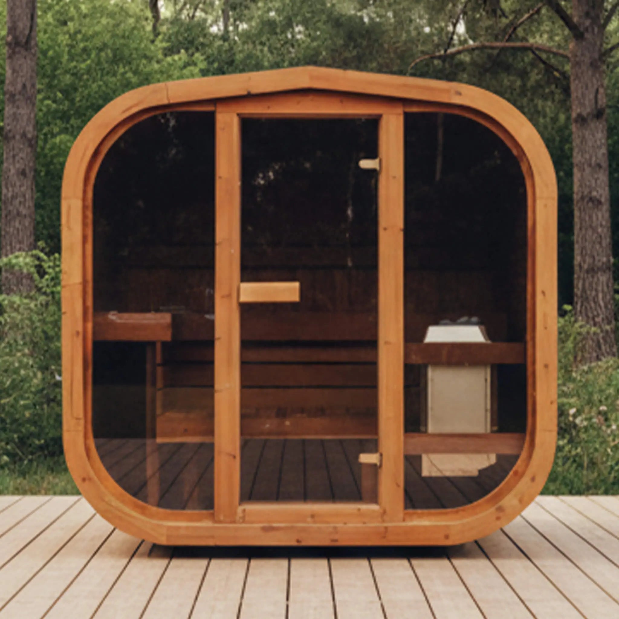 Premium 3-Person Outdoor Scandinavian ThermoWood Cube Sauna Kit With LED Lighting (SAK47582) SAKSBY WHOLESALE