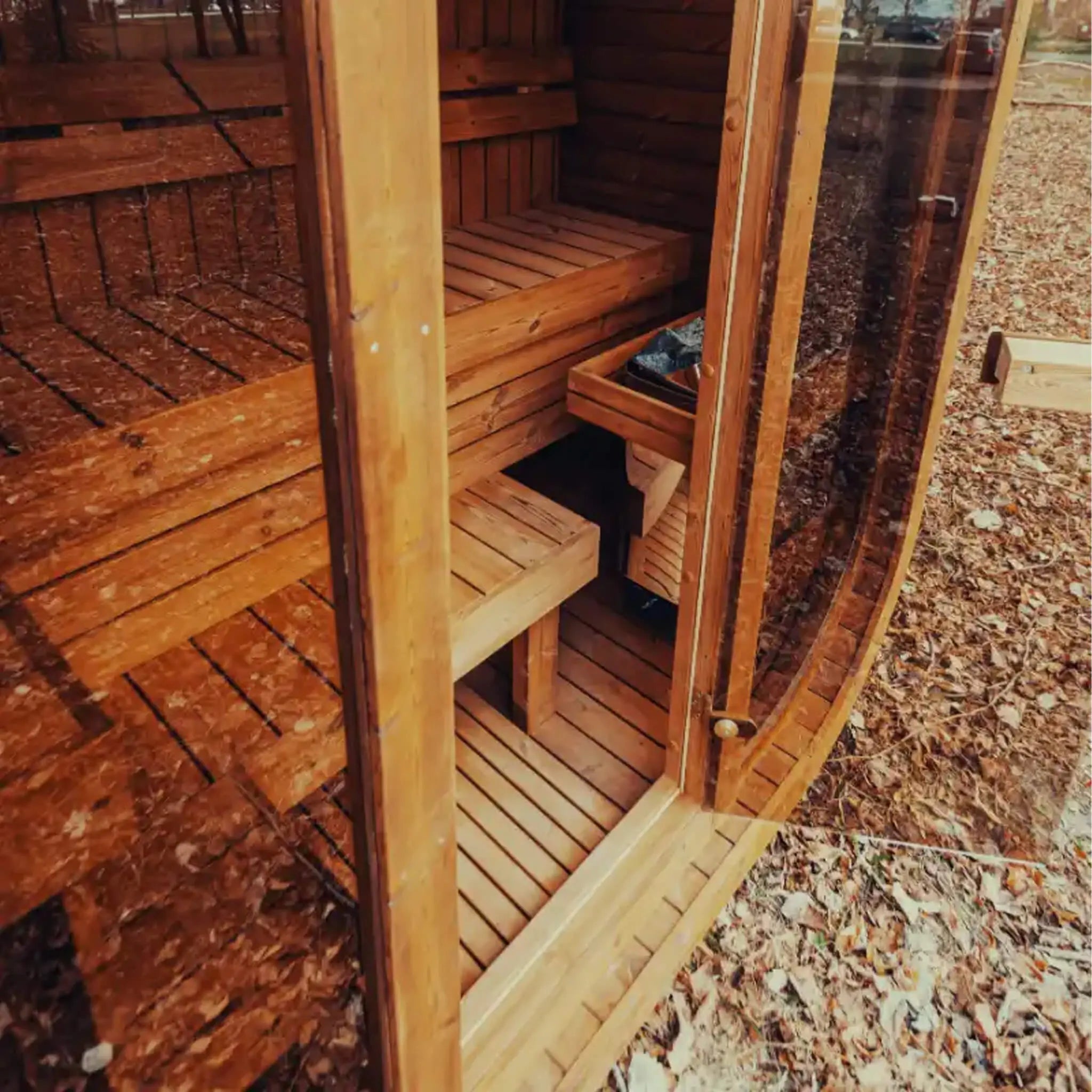 Premium 3-Person Outdoor Scandinavian ThermoWood Cube Sauna Kit With LED Lighting (SAK47582) SAKSBY WHOLESALE