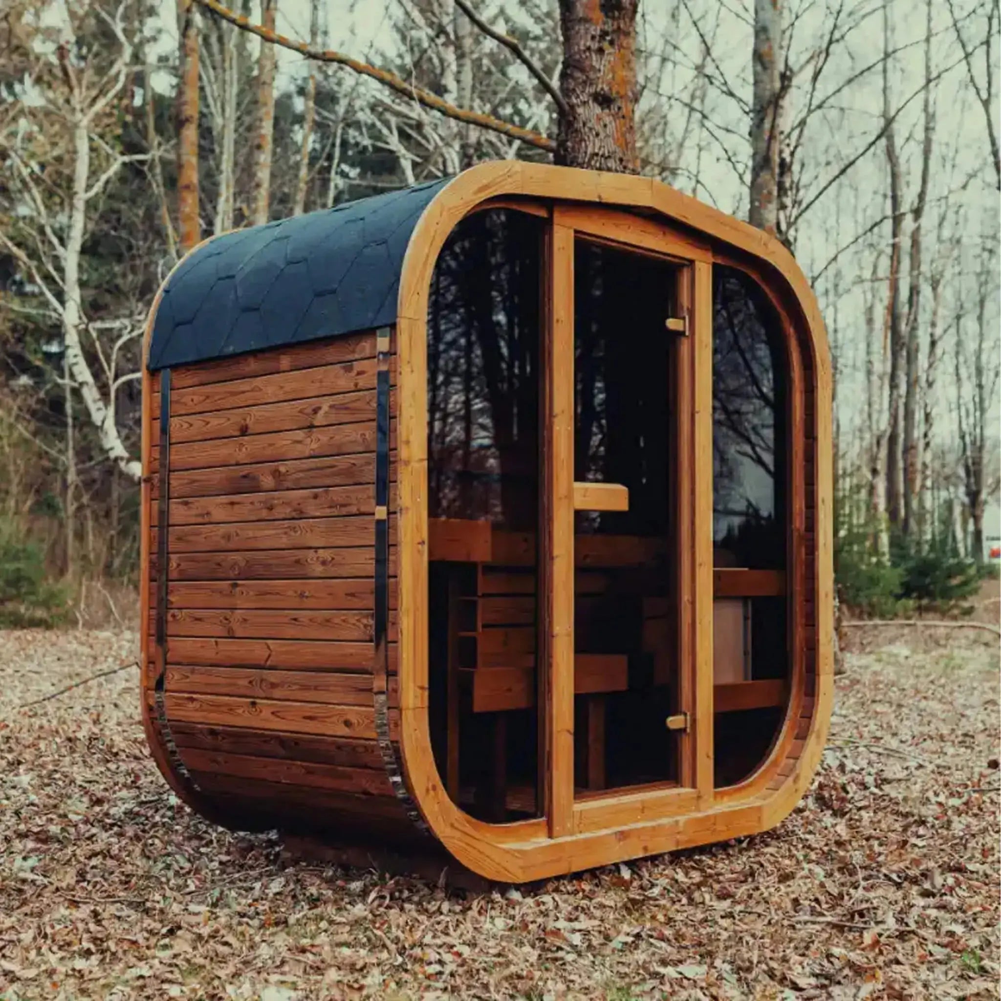 Premium 3-Person Outdoor Scandinavian ThermoWood Cube Sauna Kit With LED Lighting (SAK47582) SAKSBY WHOLESALE