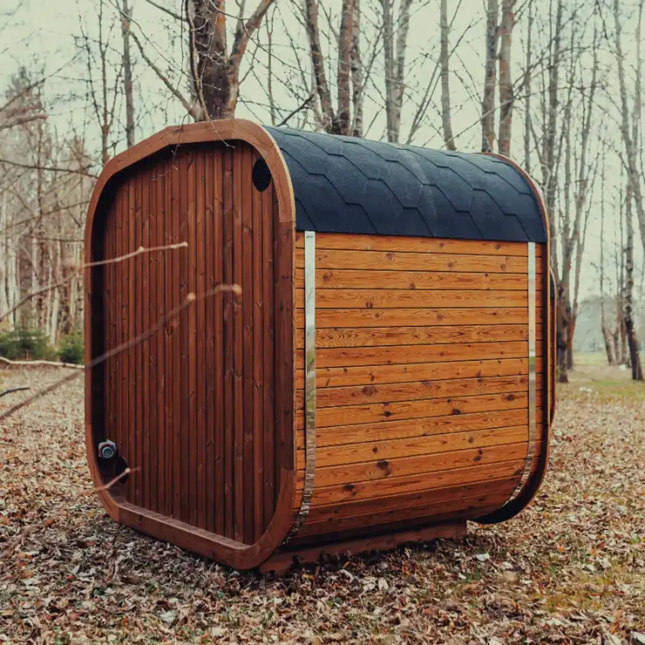 Premium 4-Person Outdoor Scandinavian ThermoWood Cube Sauna Kit With LED Lighting (SAK25470) SAKSBY WHOLESALE