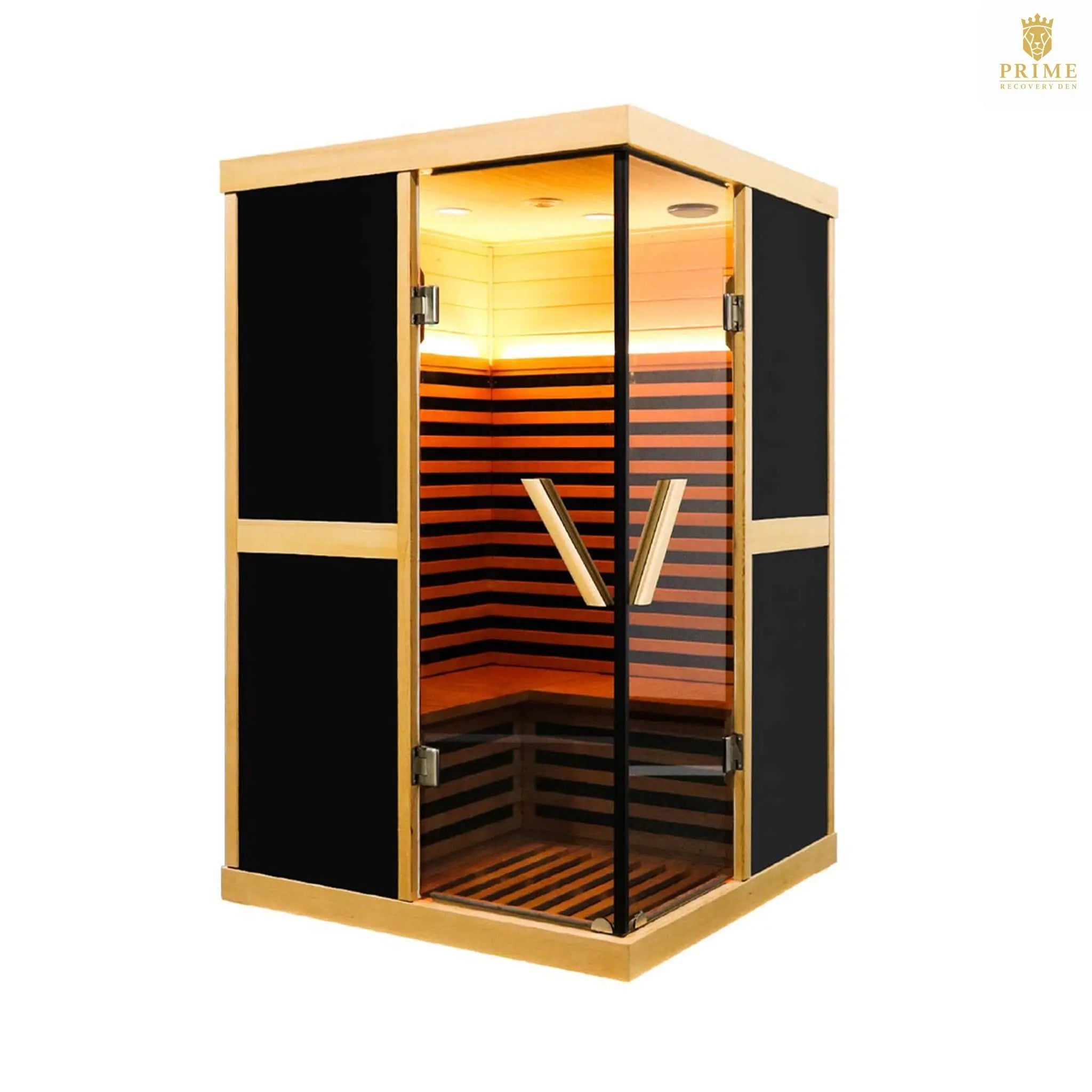 Thermora Helix Premium Large 2-Person V-Shaped FAR Infrared Sauna Room With Double Glass Doors, 1980W (SAK96413) SAKSBY WHOLESALE