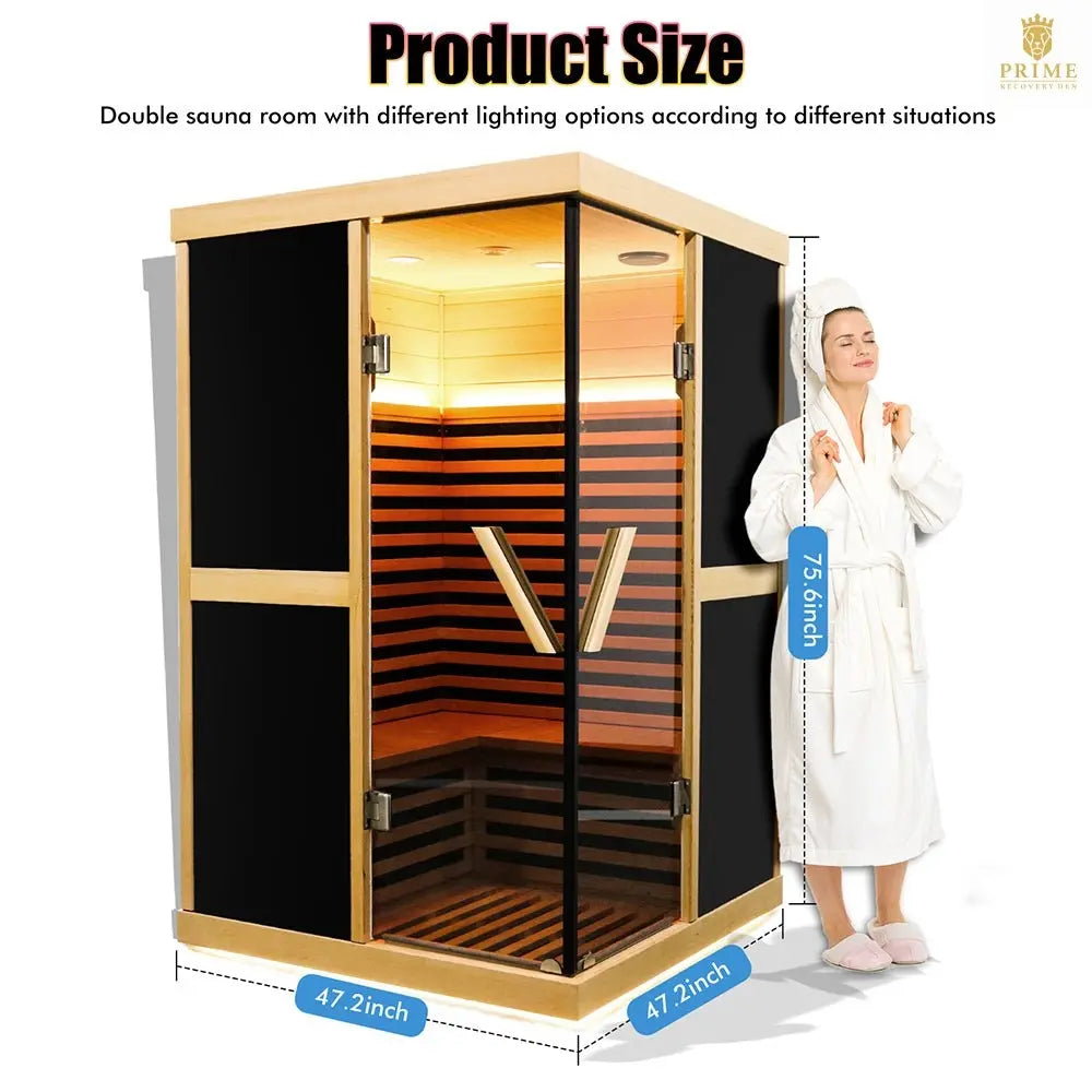 Thermora Helix Premium Large 2-Person V-Shaped FAR Infrared Sauna Room With Double Glass Doors, 1980W (SAK96413) SAKSBY WHOLESALE