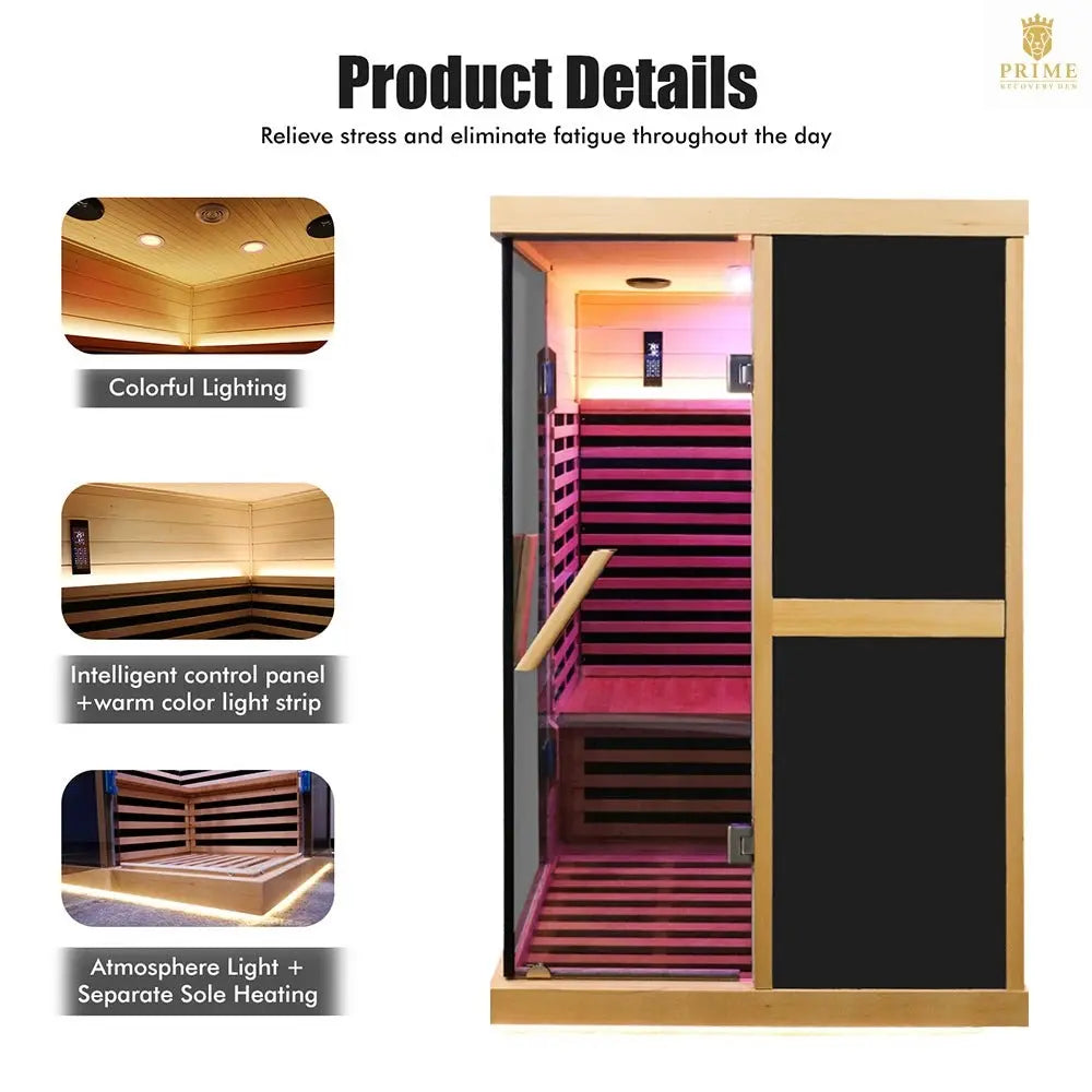 Thermora Helix Premium Large 2-Person V-Shaped FAR Infrared Sauna Room With Double Glass Doors, 1980W (SAK96413) SAKSBY WHOLESALE