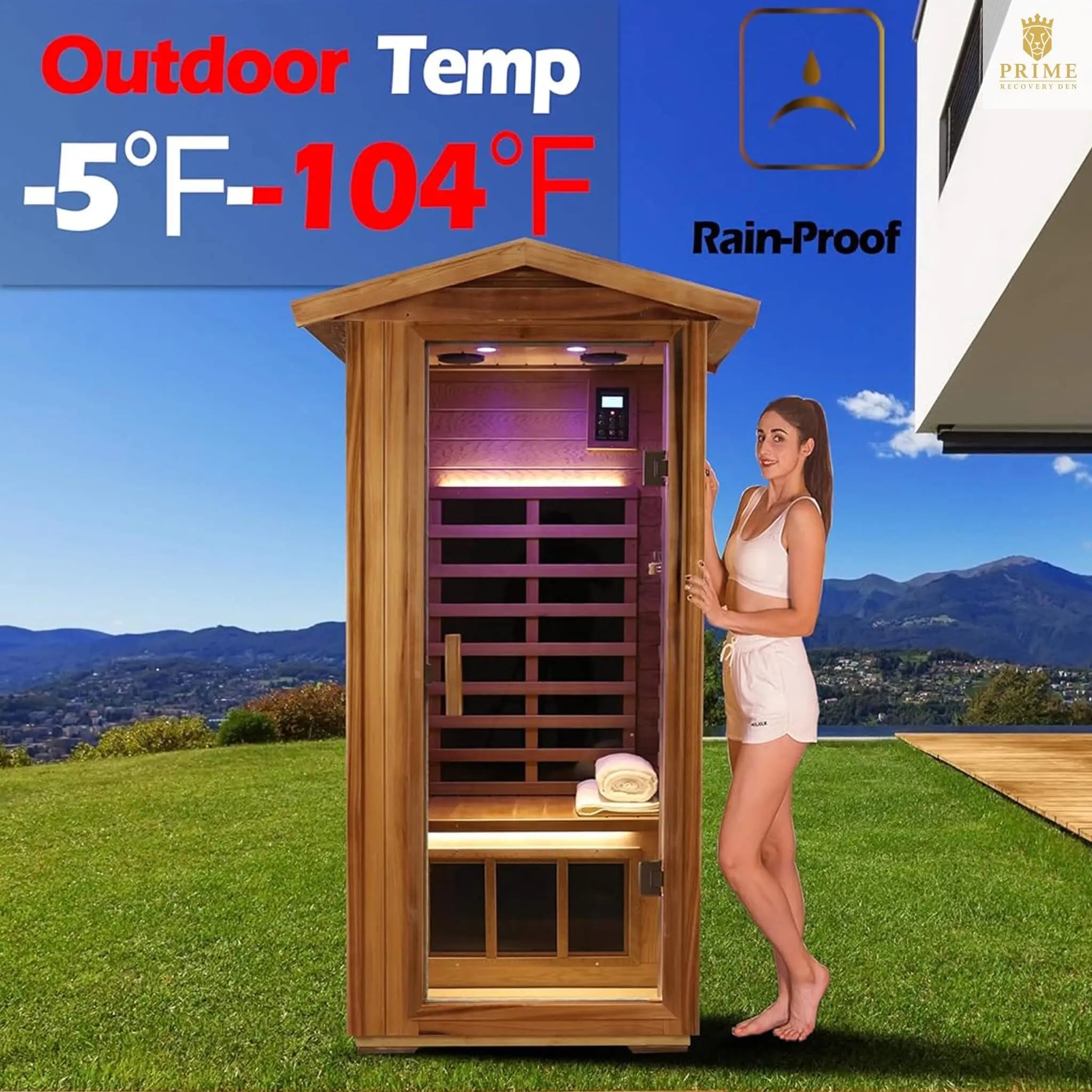 Thermora Xyra Premium 1-Person Outdoor Red Cedar Infrared Sauna With Low EMF, Chromotherapy And Bluetooth (SAK32783) SAKSBY WHOLESALE