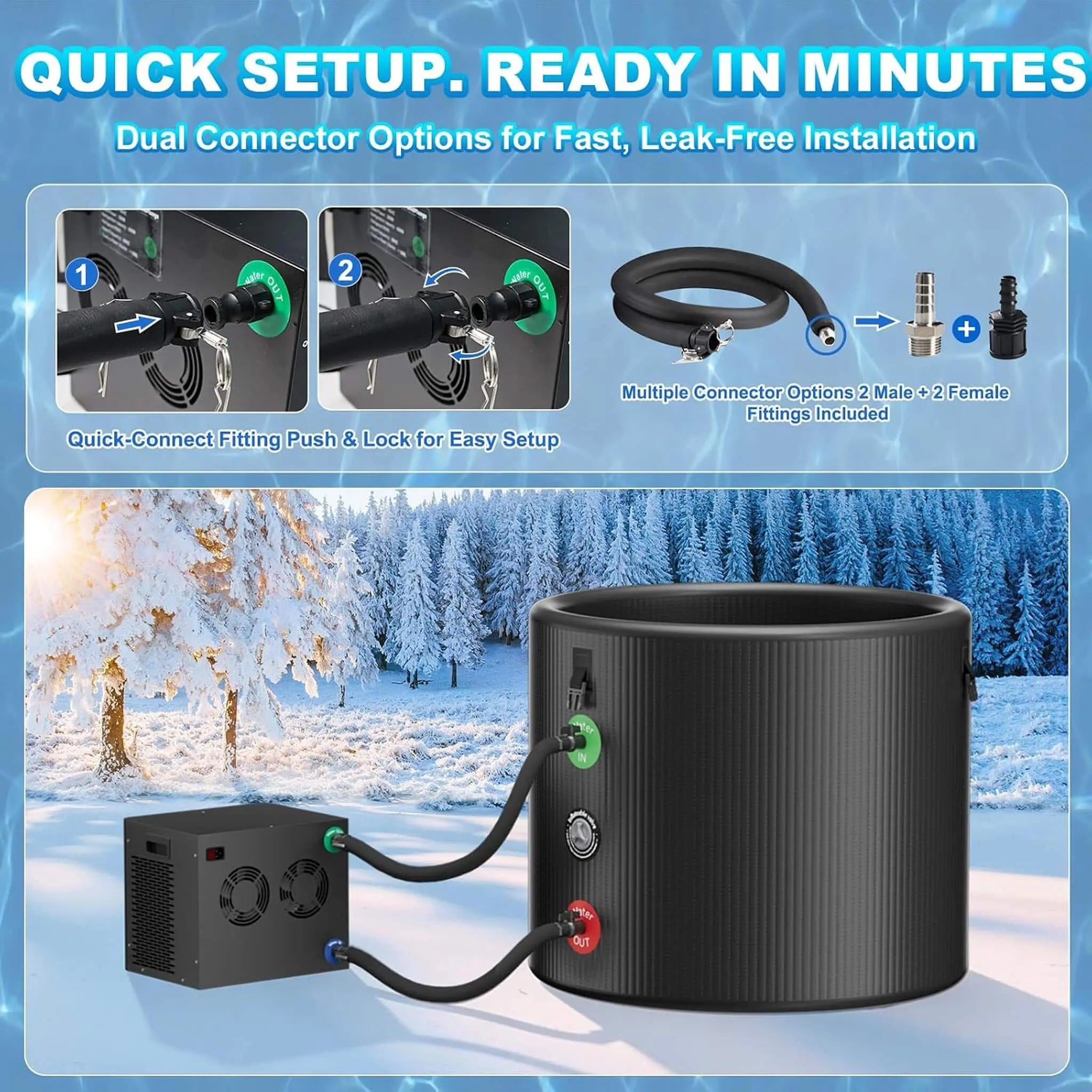 FCP Premium XL 120 Gal Cold Plunge Tub Kit With 1/3 HP Chiller, Filter And Pump (SAK58283) SAKSBY WHOLESALE