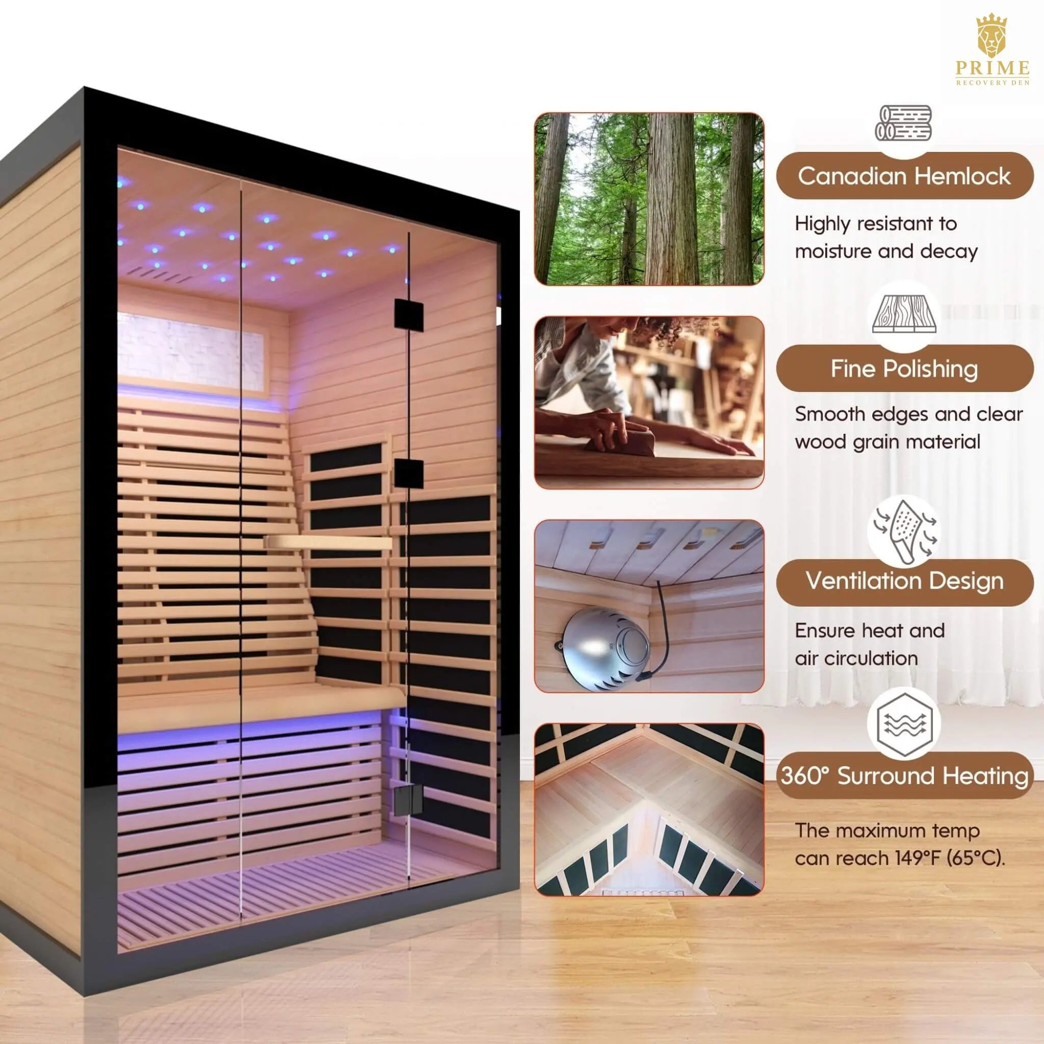 Thermora Vapor Luxury 2-Person Canadian Hemlock Wood Far Infrared Home Sauna (SAK56874) SAKSBY WHOLESALE
