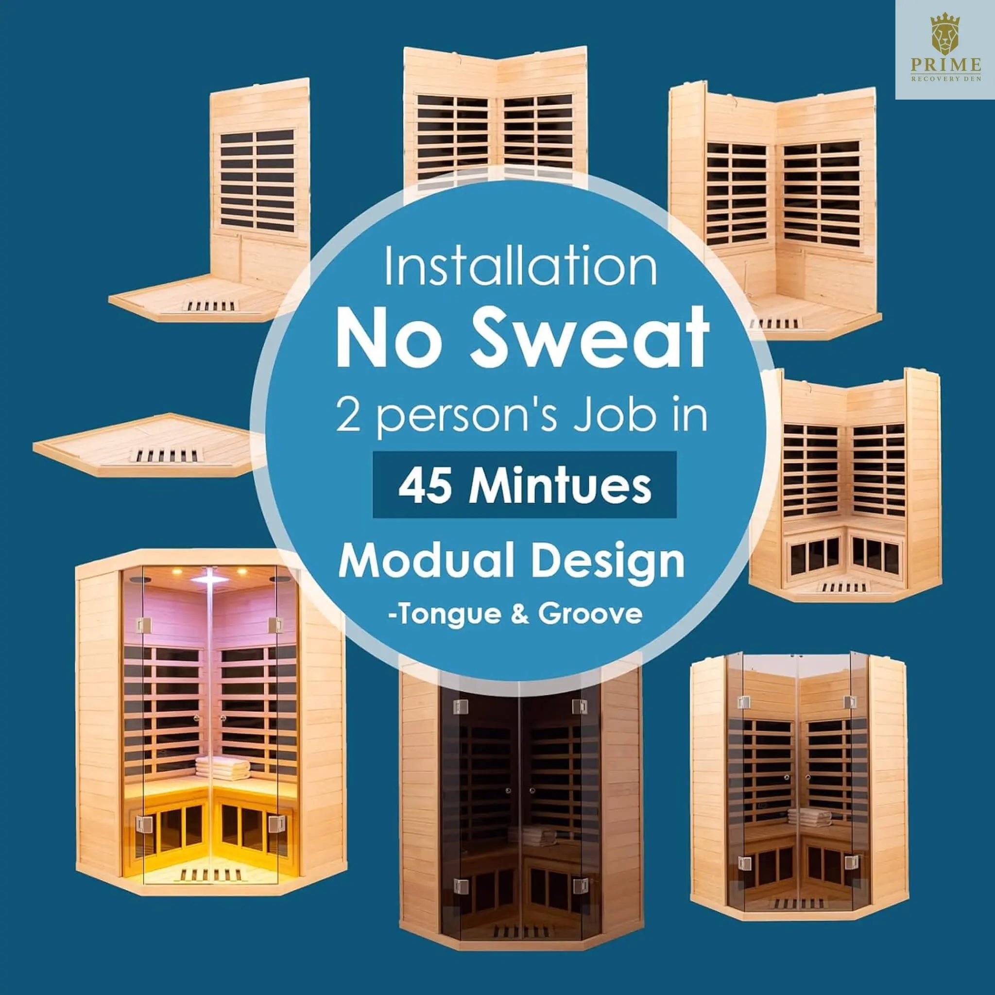 Thermora Laurent Premium 2-Person 1600W Corner Space Infrared Wooden Sauna Room With Bluetooth Speakers (SAK81524) SAKSBY WHOLESALE