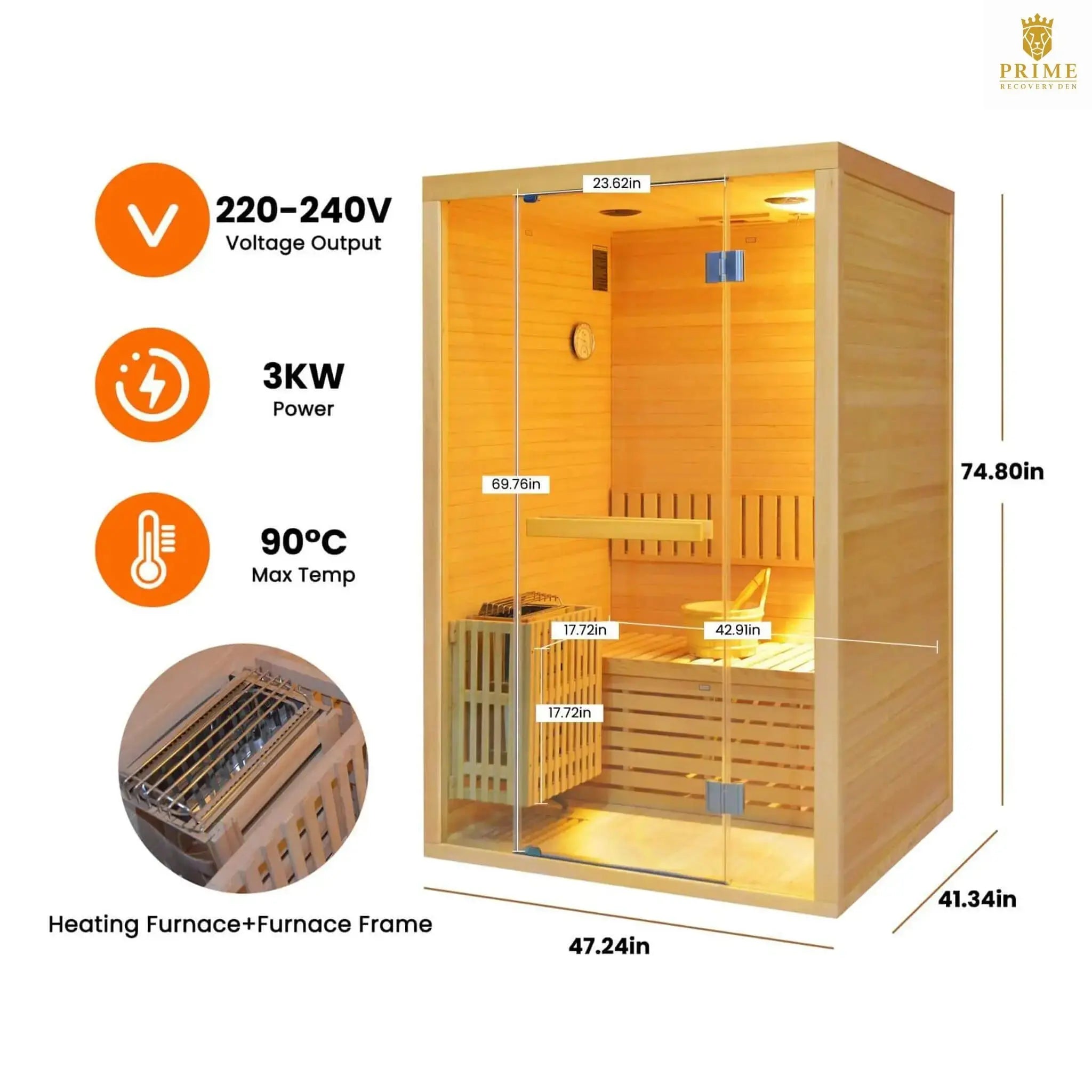 Thermora Alpine Premium 2-Person 3KW Hemlock Wood Sauna With LED Wall Light (SAK28471) SAKSBY WHOLESALE
