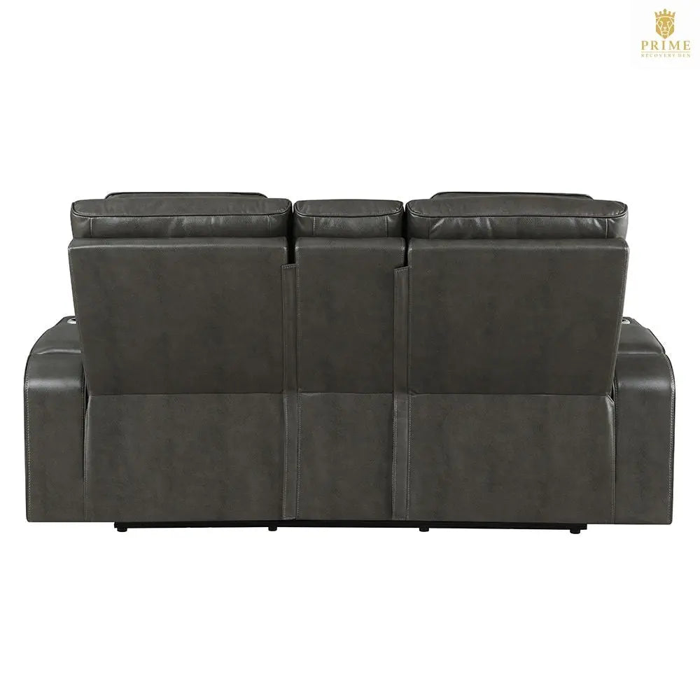 Taddeo - Power Motion Loveseat With Console, Speaker, USB, Wireless Charger & LED - Dark Gray