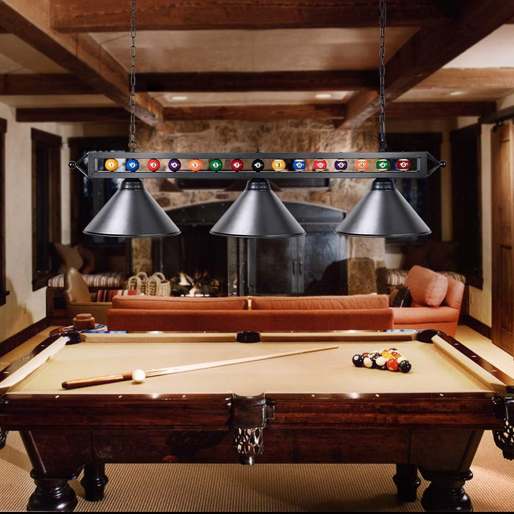 59 Inch Pool Table Light for Game Room with Billiard Ball Decor