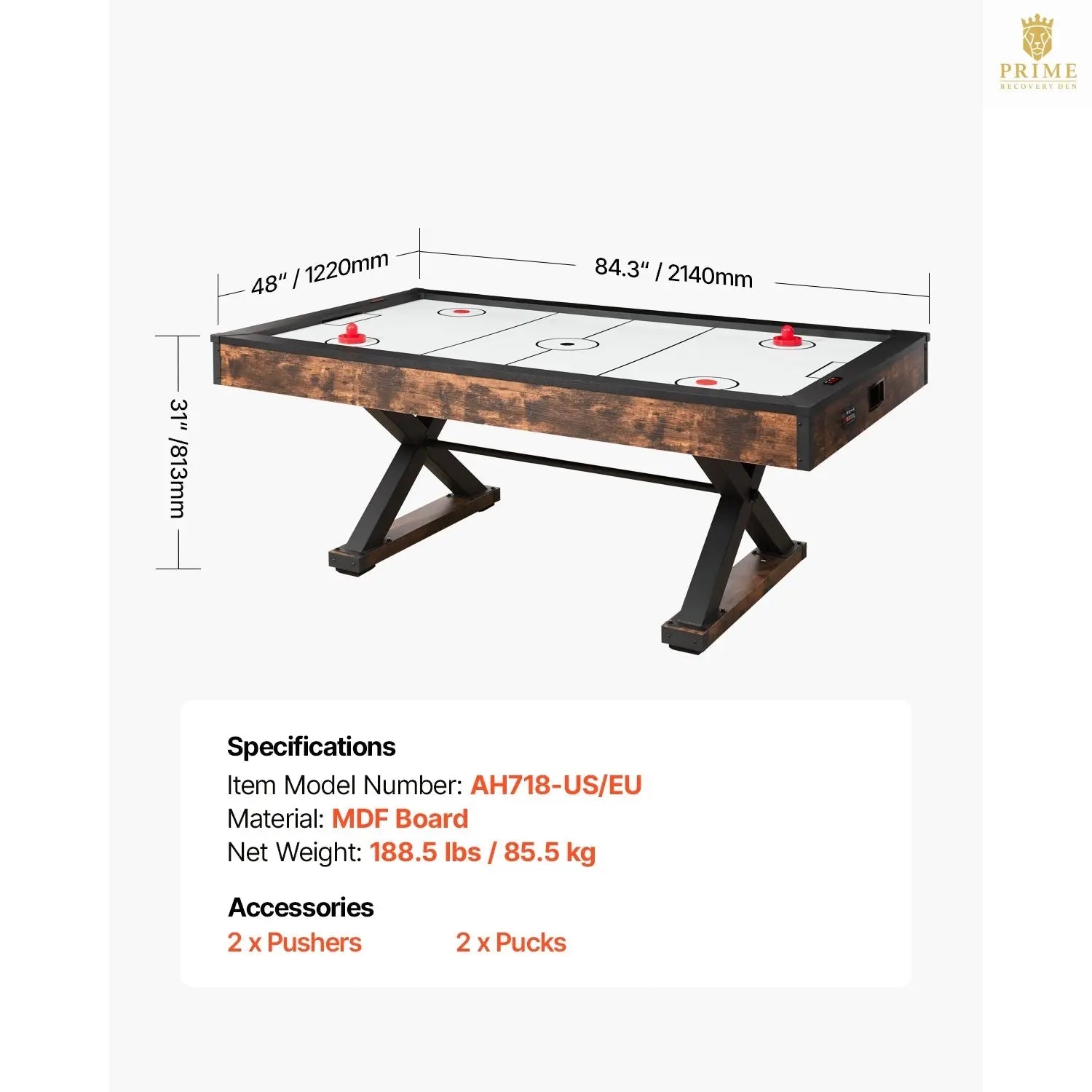 84" Air Hockey Table – Electronic Scorer, Rustic Wood, X-Leg