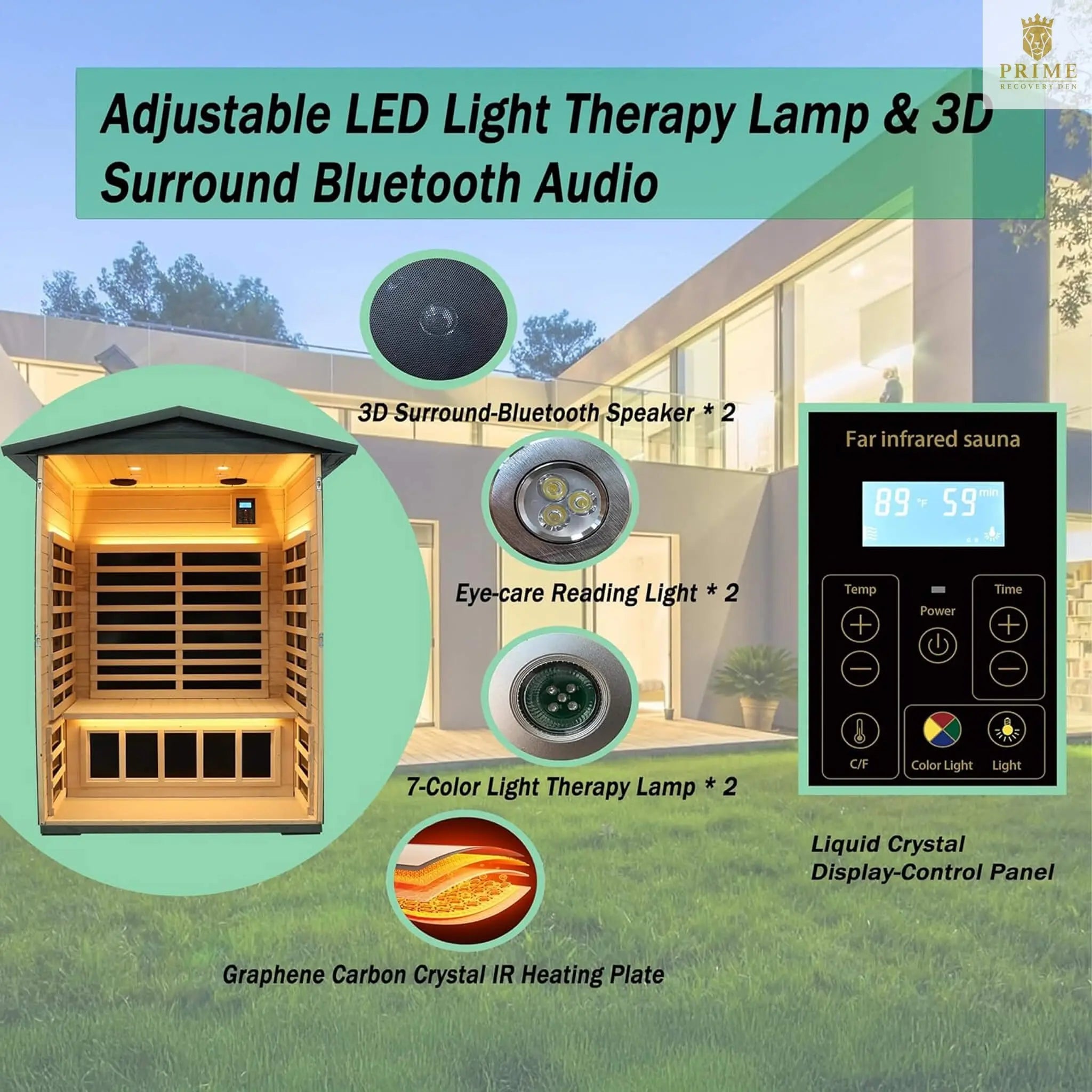 Thermora Riva Premium 2-Person Black Carbonized Walnut Low EMF Far Infrared Outdoor Sauna With Bluetooth Audio And LED Lighting (SAK16850) SAKSBY WHOLESALE