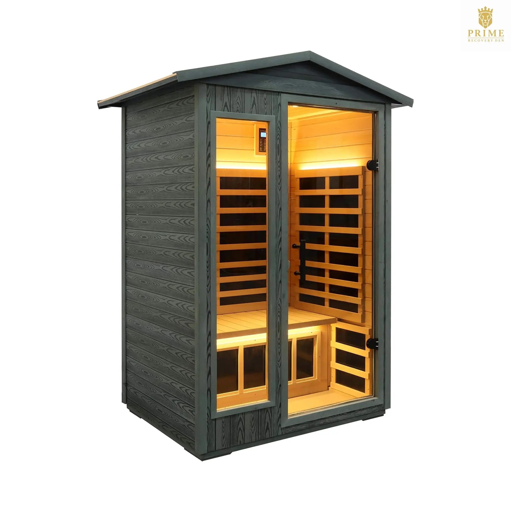 Thermora Riva Premium 2-Person Black Carbonized Walnut Low EMF Far Infrared Outdoor Sauna With Bluetooth Audio And LED Lighting (SAK16850) SAKSBY WHOLESALE