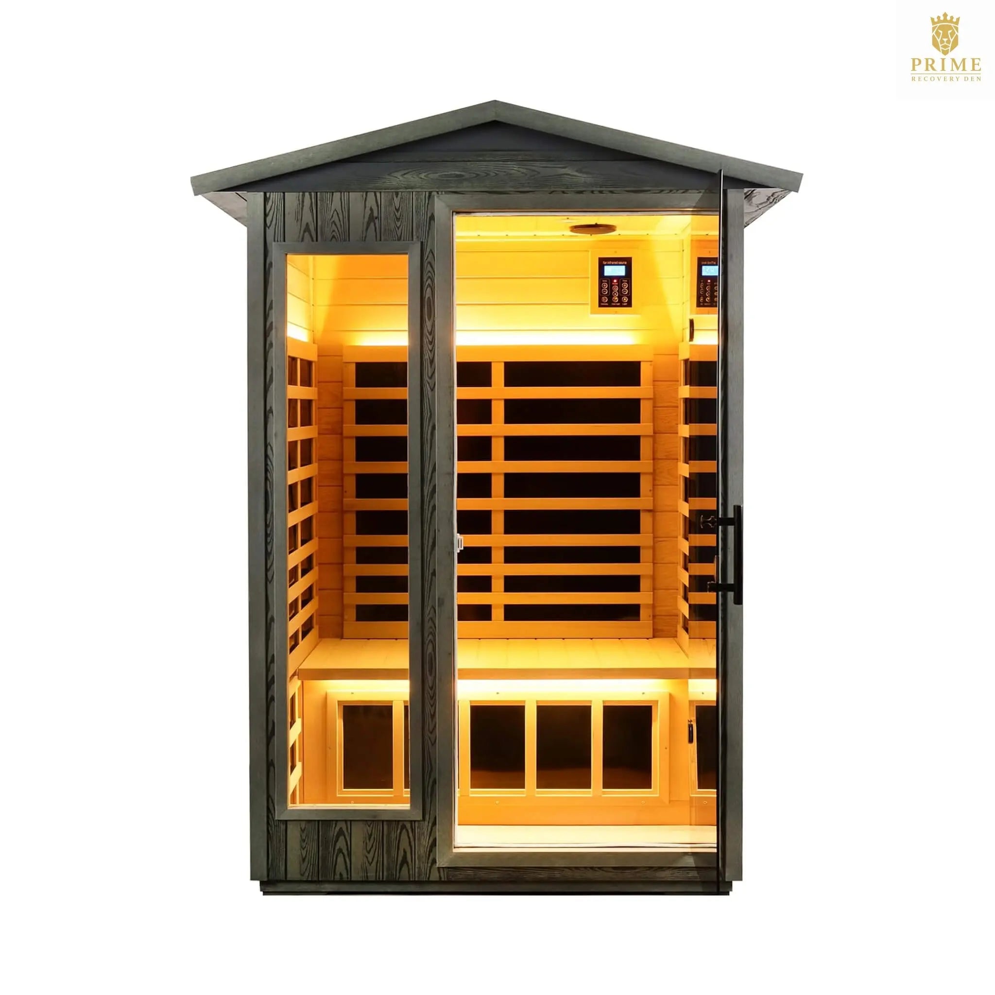Thermora Riva Premium 2-Person Black Carbonized Walnut Low EMF Far Infrared Outdoor Sauna With Bluetooth Audio And LED Lighting (SAK16850) SAKSBY WHOLESALE