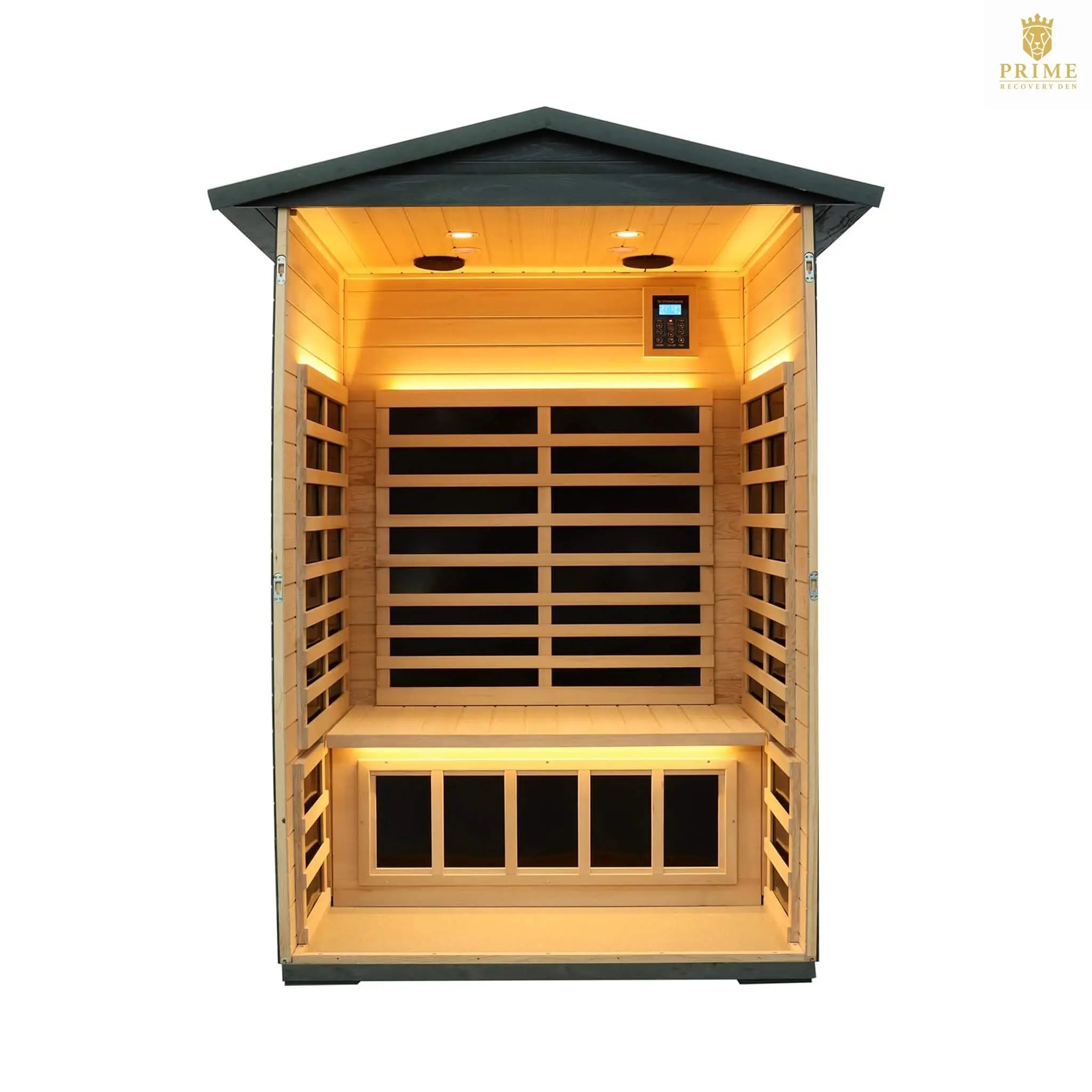 Thermora Riva Premium 2-Person Black Carbonized Walnut Low EMF Far Infrared Outdoor Sauna With Bluetooth Audio And LED Lighting (SAK16850) SAKSBY WHOLESALE