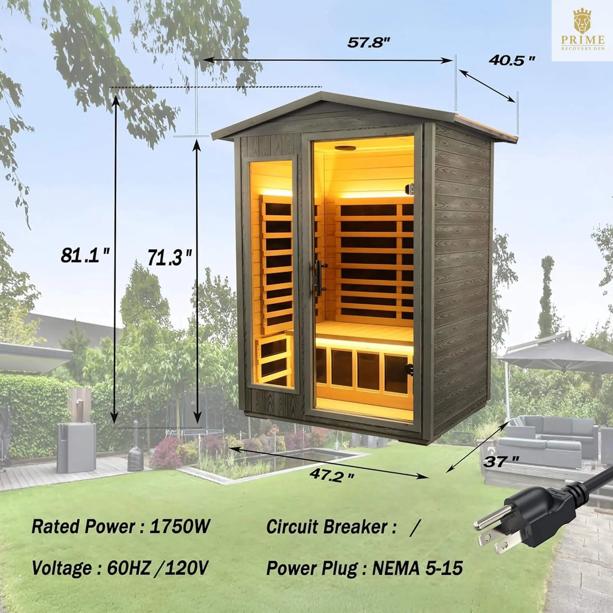 Thermora Riva Premium 2-Person Black Carbonized Walnut Low EMF Far Infrared Outdoor Sauna With Bluetooth Audio And LED Lighting (SAK16850) SAKSBY WHOLESALE