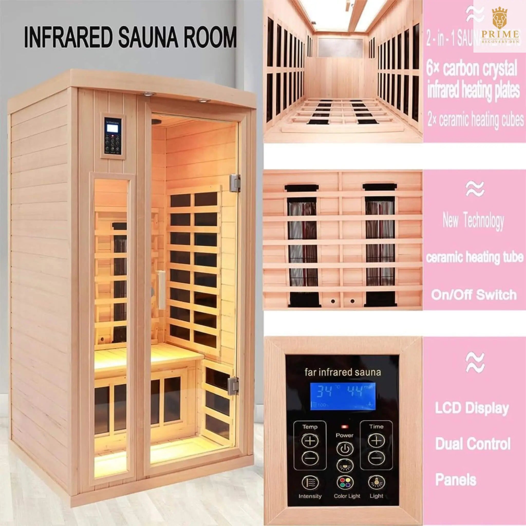 Thermora Orien Premium 2-Person Low EMF FAR-Infrared Heat Wood Home Personal Spa Sauna With Ceramic Heaters, 1760W (SAK25714) SAKSBY WHOLESALE