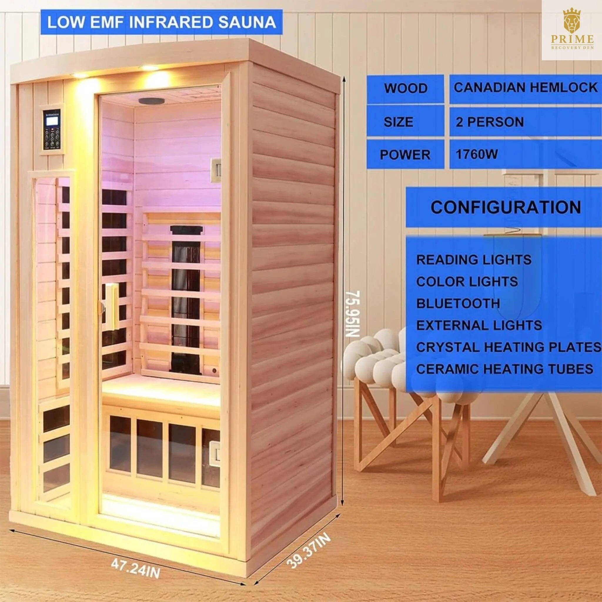 Thermora Orien Premium 2-Person Low EMF FAR-Infrared Heat Wood Home Personal Spa Sauna With Ceramic Heaters, 1760W (SAK25714) SAKSBY WHOLESALE