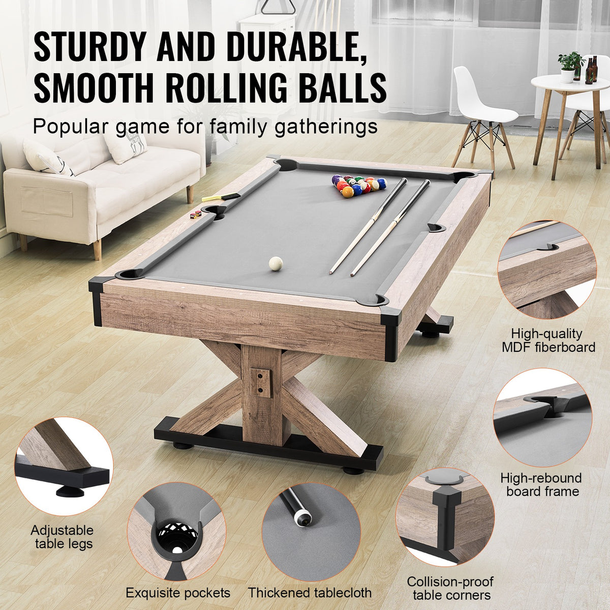 VEVOR 7Ft Billiards Table Combo Set 3-In-1 Multi Game Pool Table Full Accessory