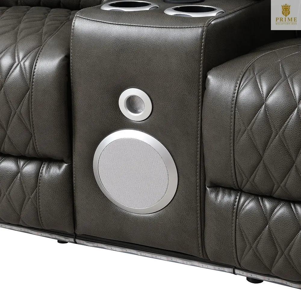 Taddeo - Power Motion Loveseat With Console, Speaker, USB, Wireless Charger & LED - Dark Gray