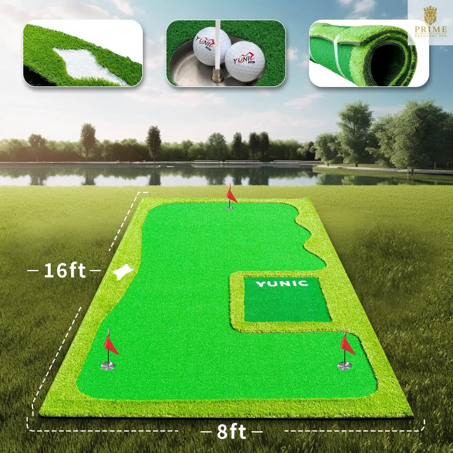 Yunic Golf Premium Putting Green with Elevation Slope – 8ft×16ft or 10ft×16ft
