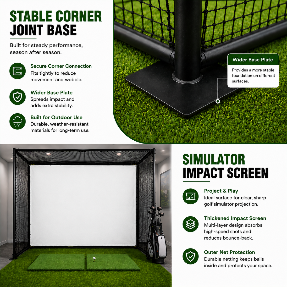 Golf Simulator Cage with Impact Screen – Metal Frame