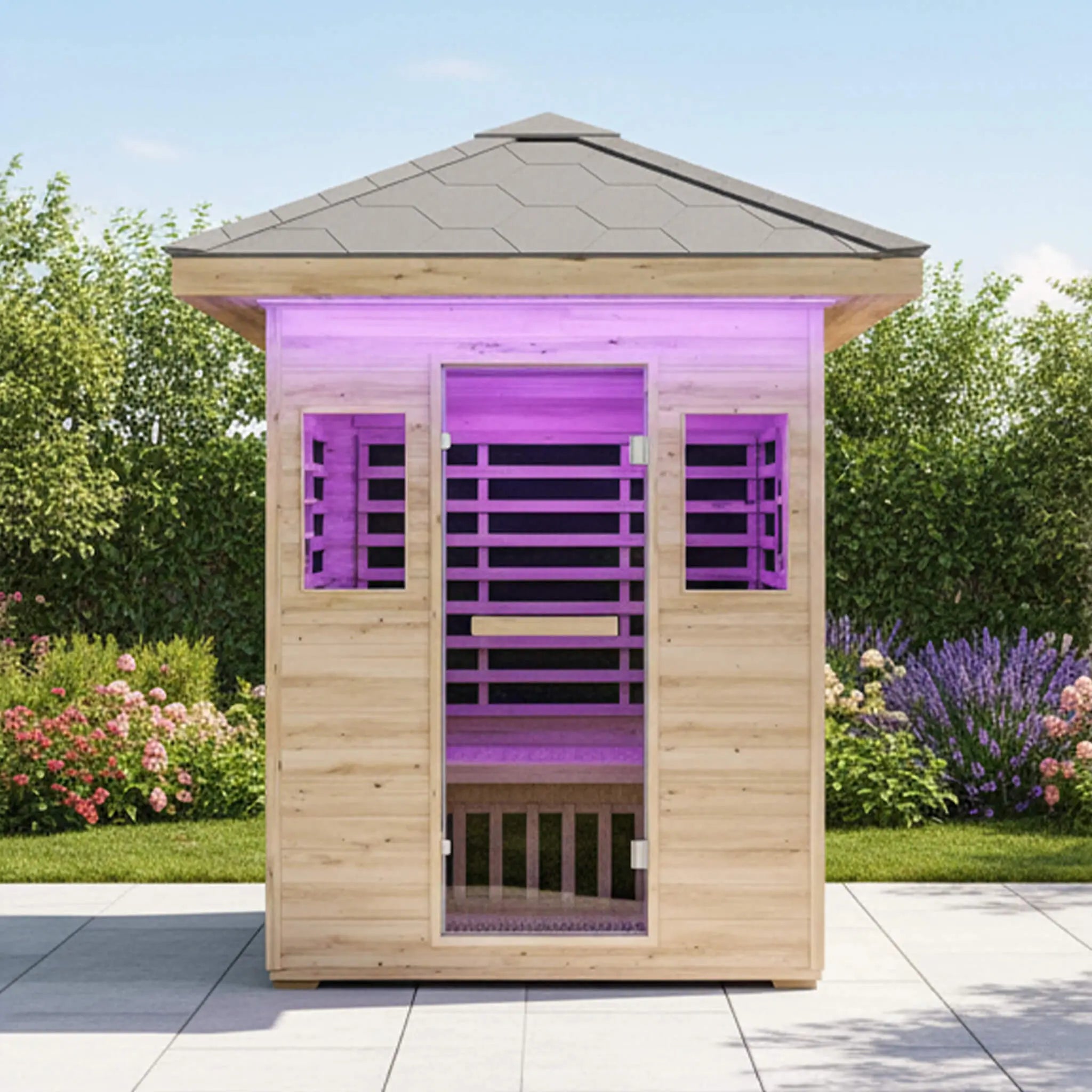 Thermora Zurich 3-Person Low EMF Spruce Wood Outdoor Infrared Sauna With Bluetooth Speakers And LED Lights (SAK59047) SAKSBY WHOLESALE