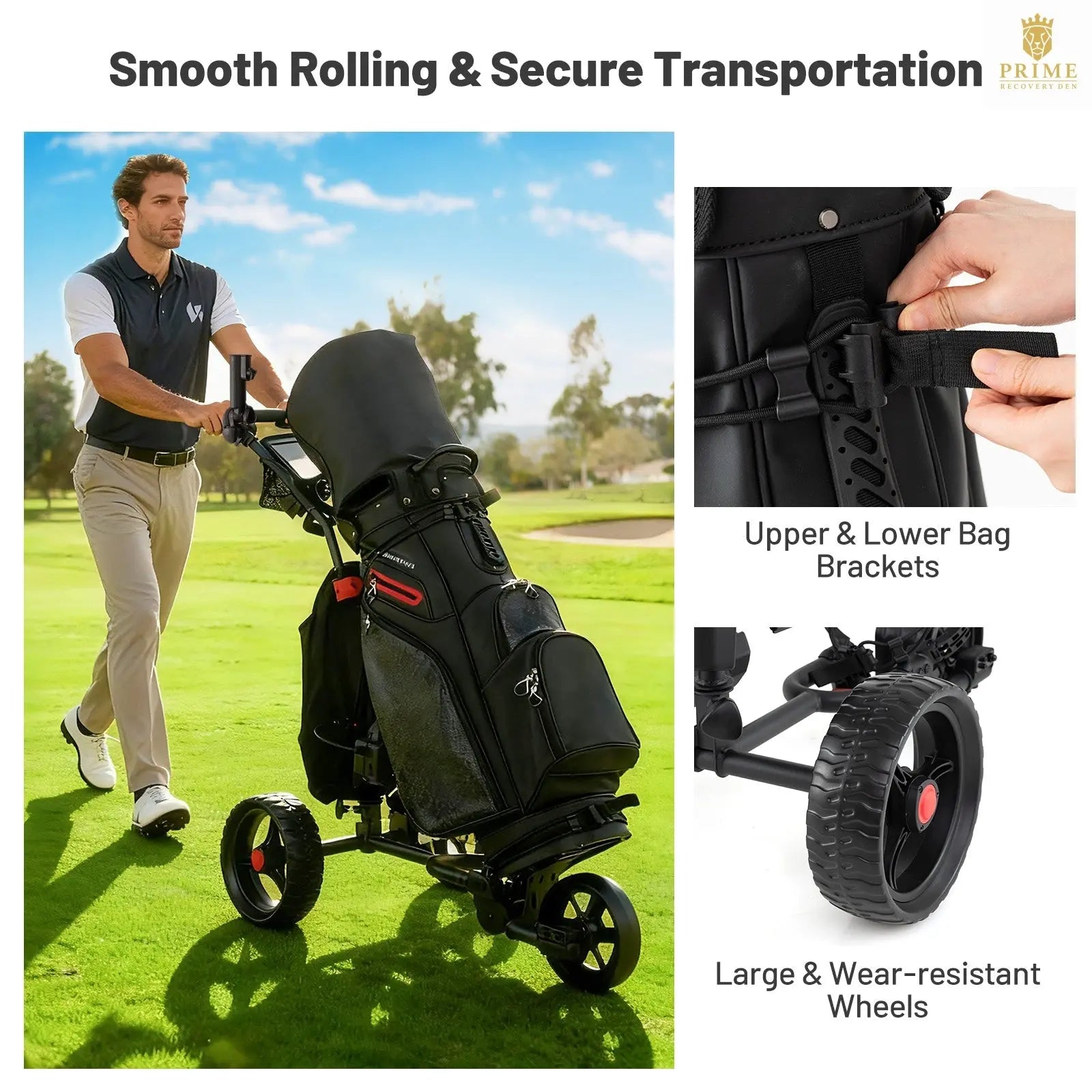 Electric Golf Push Cart – 3-Wheel, 9-Speed, Cooler Bag & USB Port