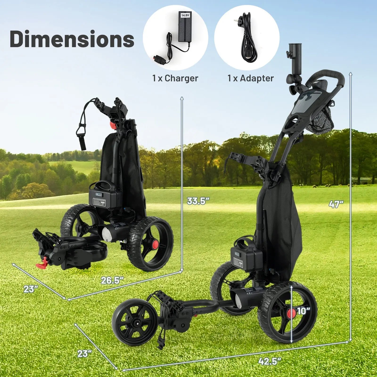 3 Wheel Golf Bag Cart with Adjustable Handle and 9 Speed Settings LJGDeals