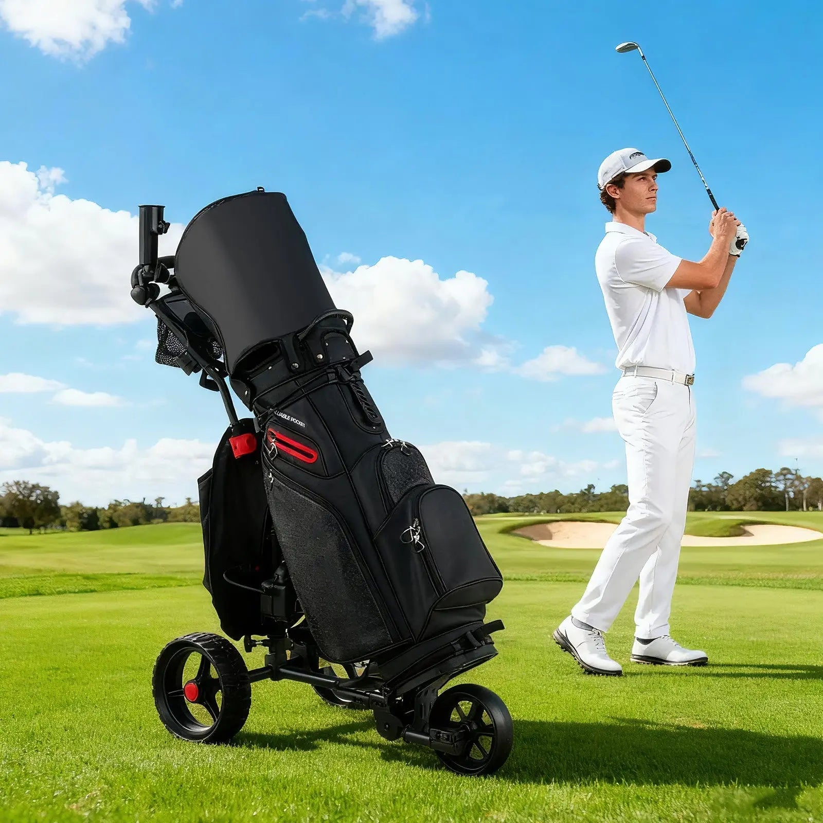 3 Wheel Golf Bag Cart with Adjustable Handle and 9 Speed Settings LJGDeals