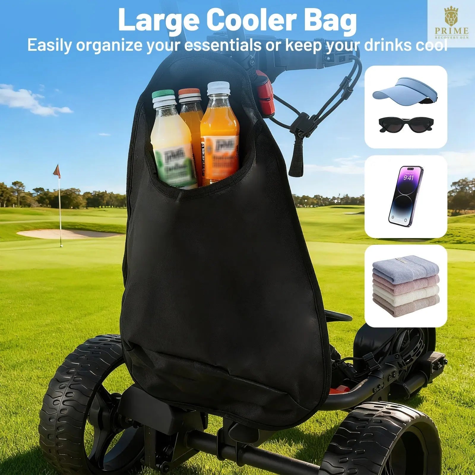 Electric Golf Push Cart – 3-Wheel, 9-Speed, Cooler Bag & USB Port